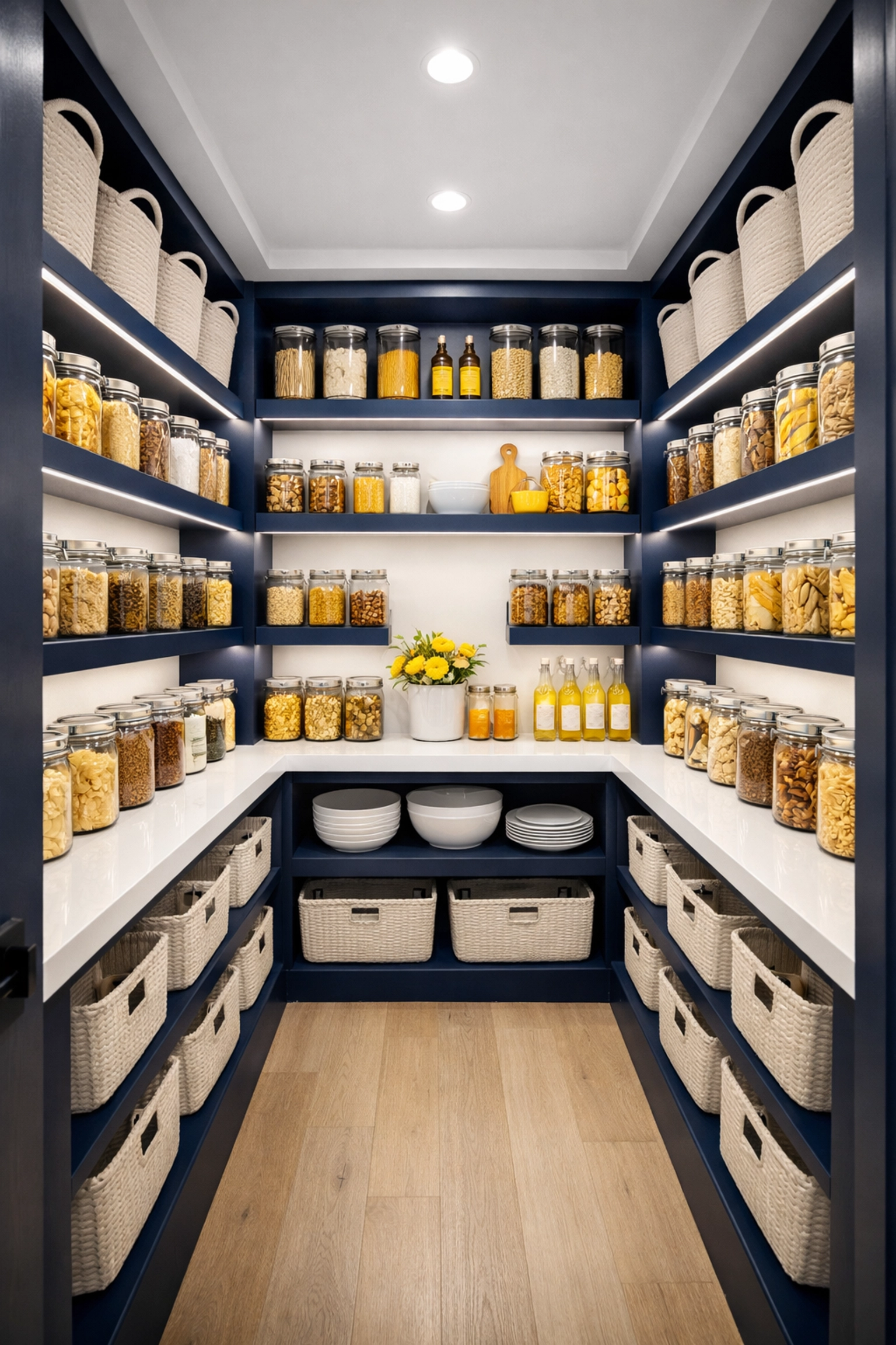 Organized pantry storage showing how small habits create a high-end, clean environment.