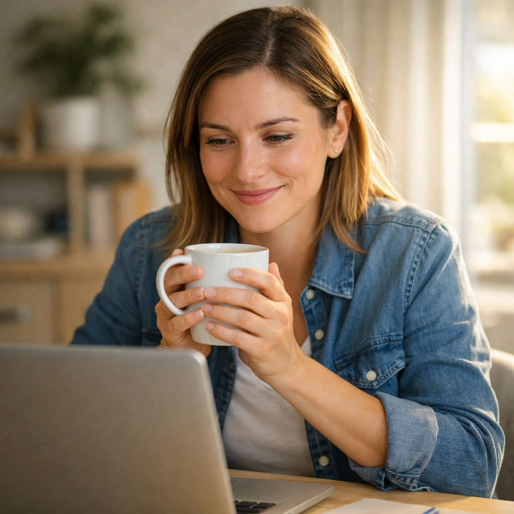 A woman feels relieved finding bad credit loans Canada online after a bank rejection.