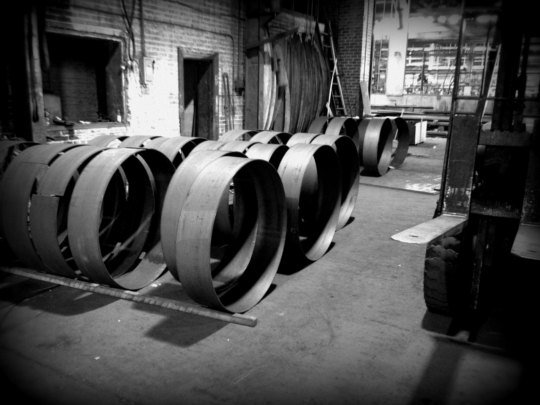 Large Metal Rings in Fabrication Shop