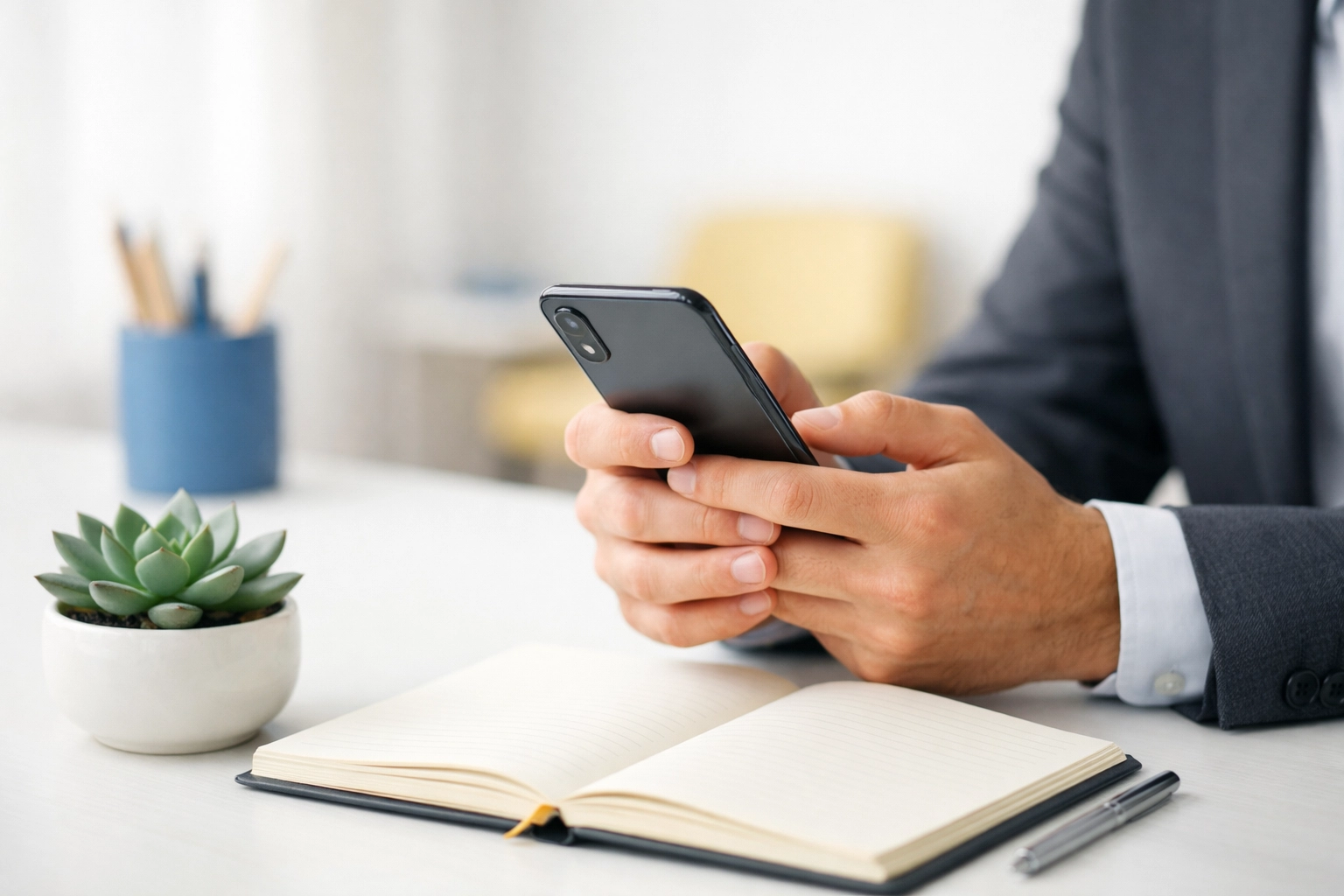 Fundraiser holding a smartphone, representing quick and personal donor thank-you call outreach.
