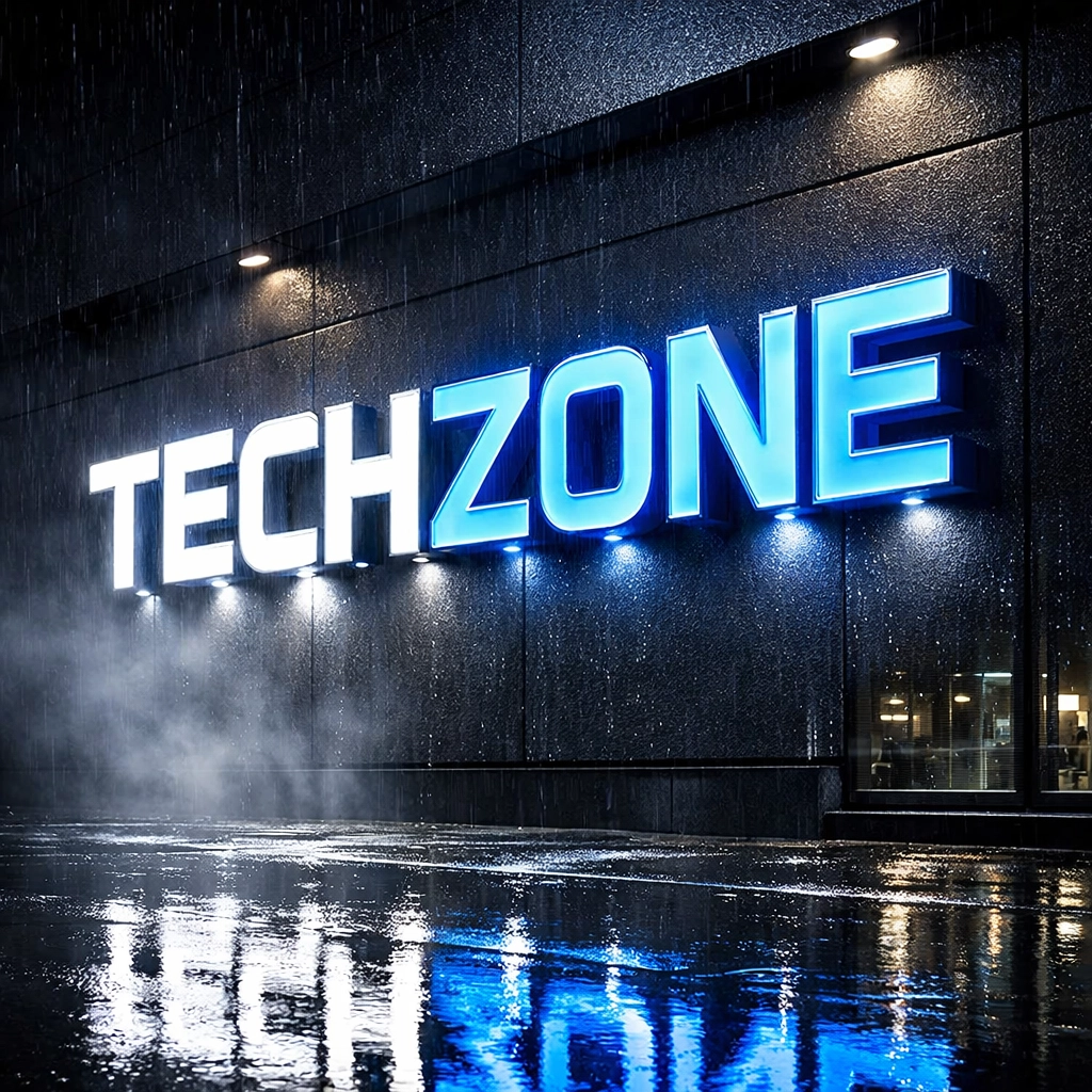 Vibrant LED channel letter sign shining brightly on a storefront during a rainy night in Dallas.