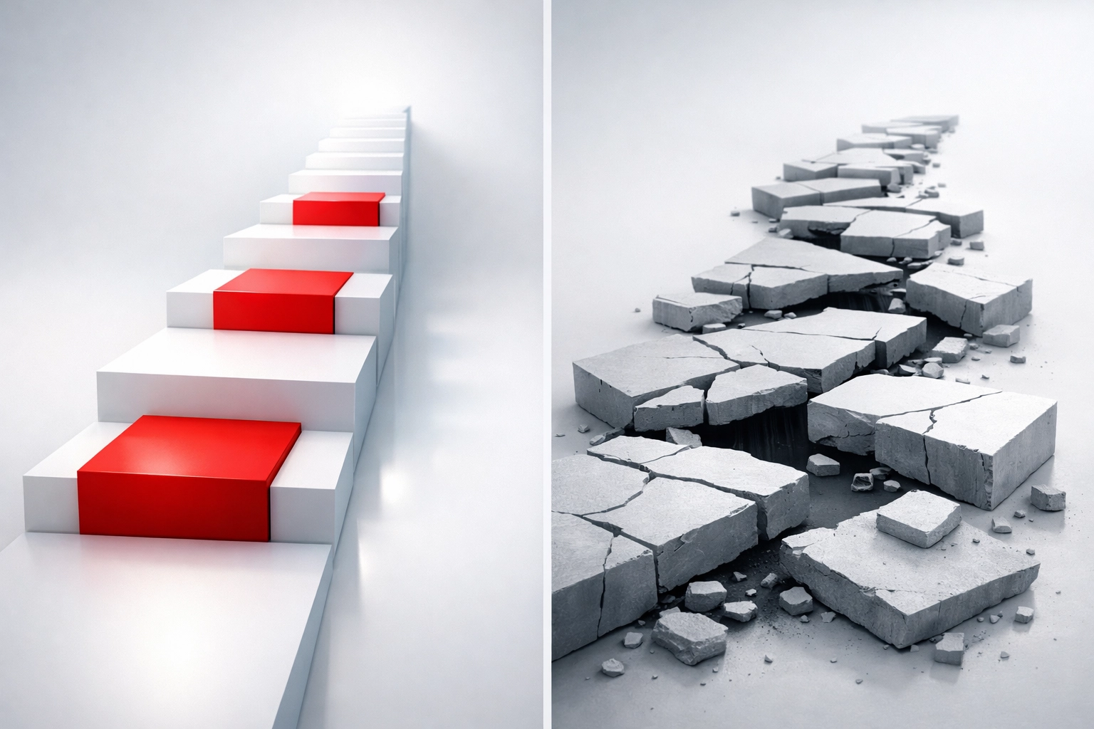 Two paths showing difference between effective execution roadmap and failed strategy