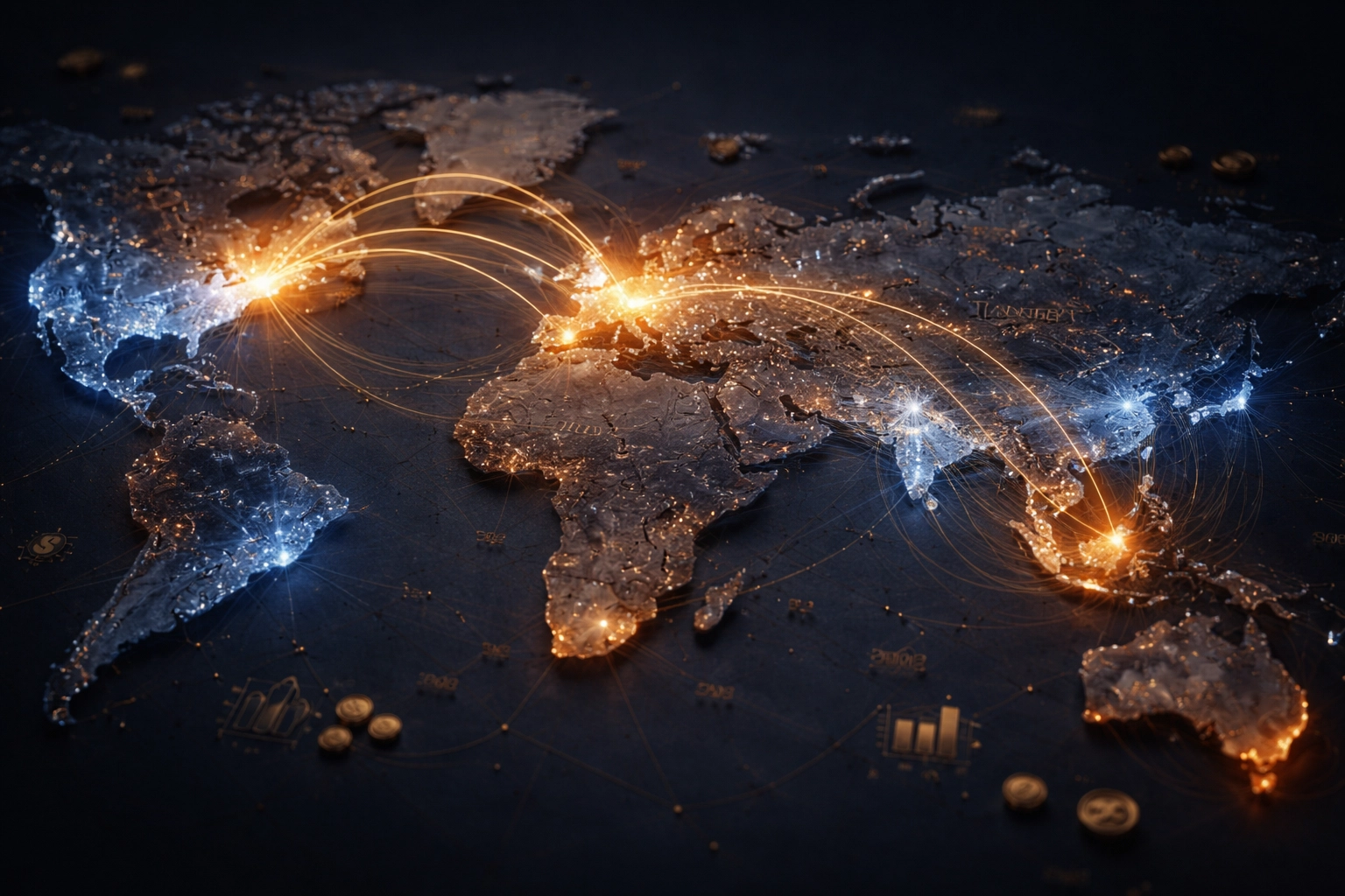 World map highlighting Europe, UK, and major global financial hubs, representing geographic diversification in private equity investing for accredited investors.