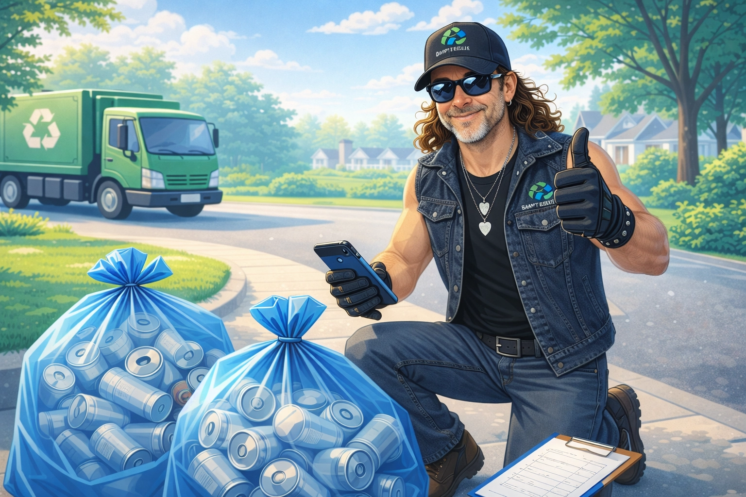 Curbside can pickup service collecting aluminum cans from doorstep for cash recycling