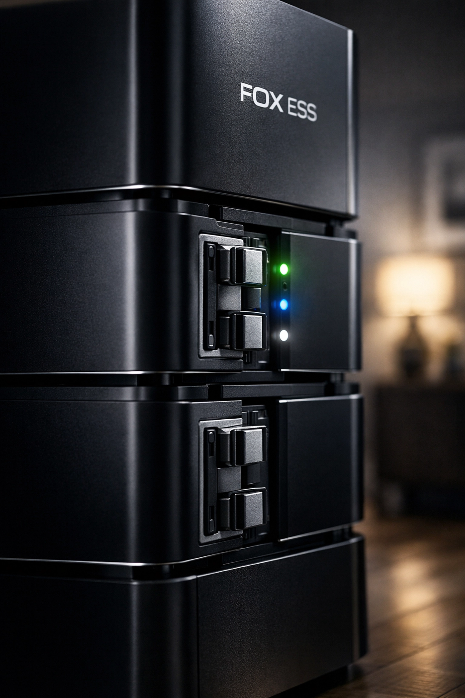 Fox ESS battery modules installed in UK home showing stackable design