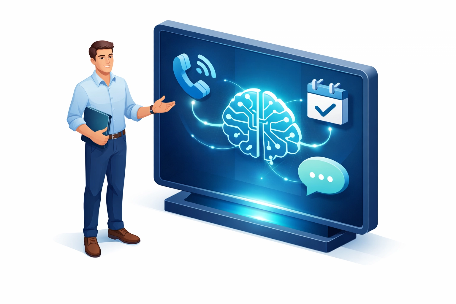 Professional managing lead capture and missed call text-back using AI chatbot automation.