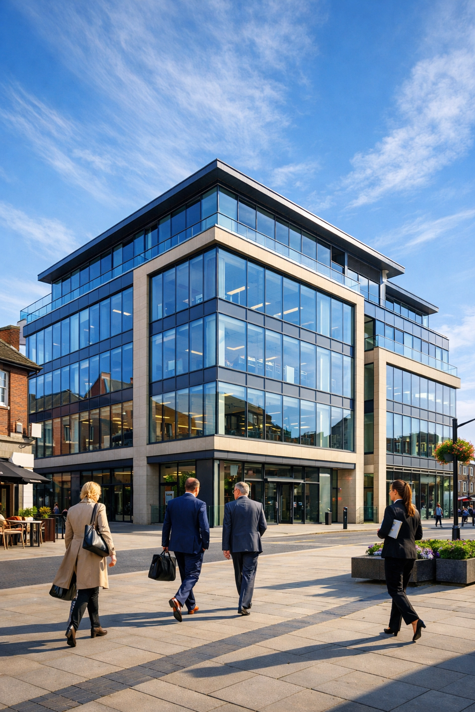 Modern UK commercial office building representing long-term stability with a commercial mortgage.