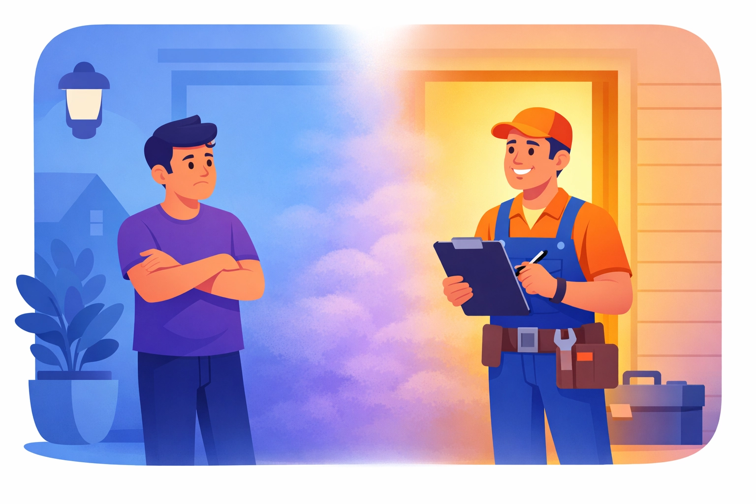 Homeowner and contractor meeting showing the trust gap in home service hiring