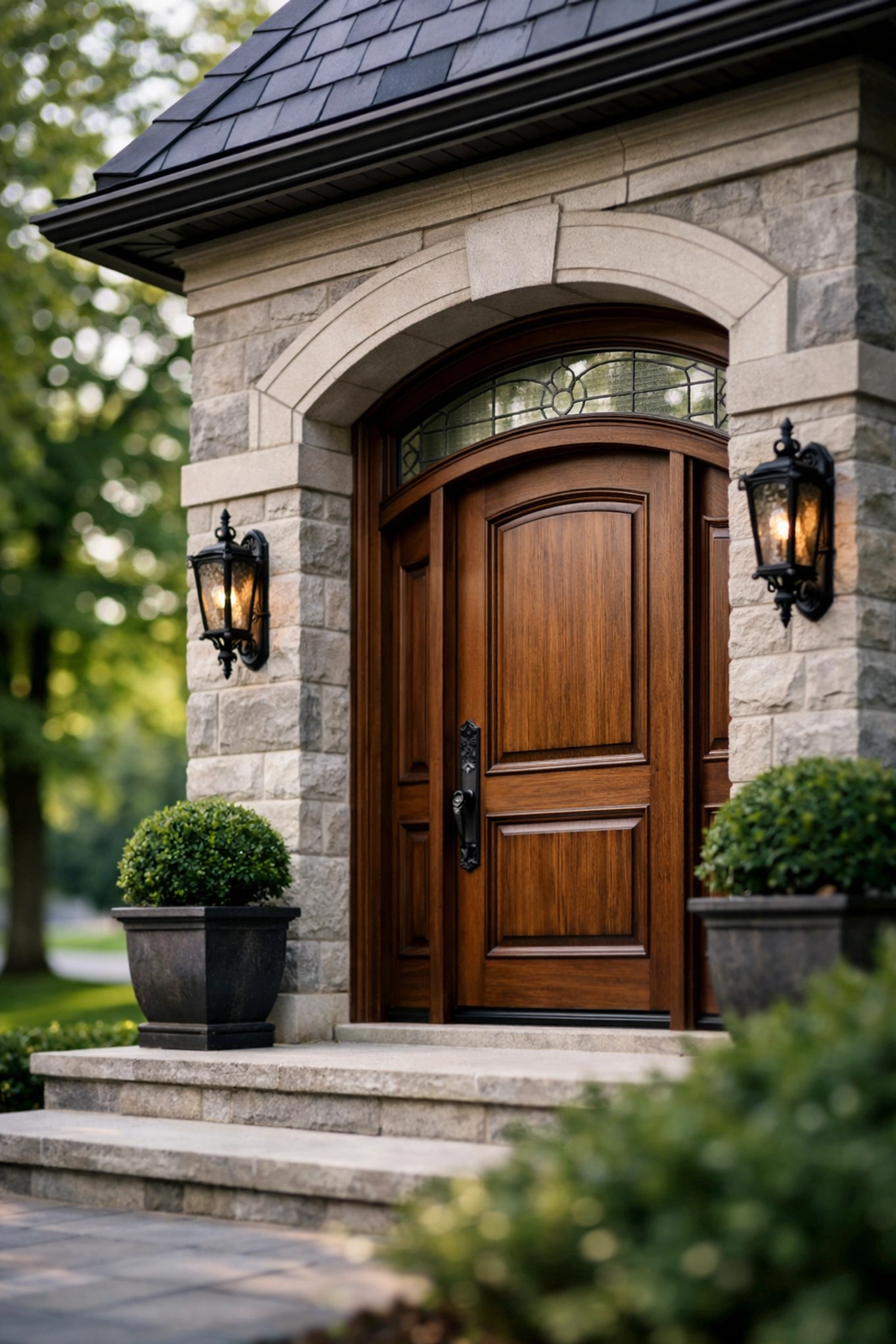 Prestigious Aurora real estate featuring an executive detached home on a quiet, tree-lined suburban street.