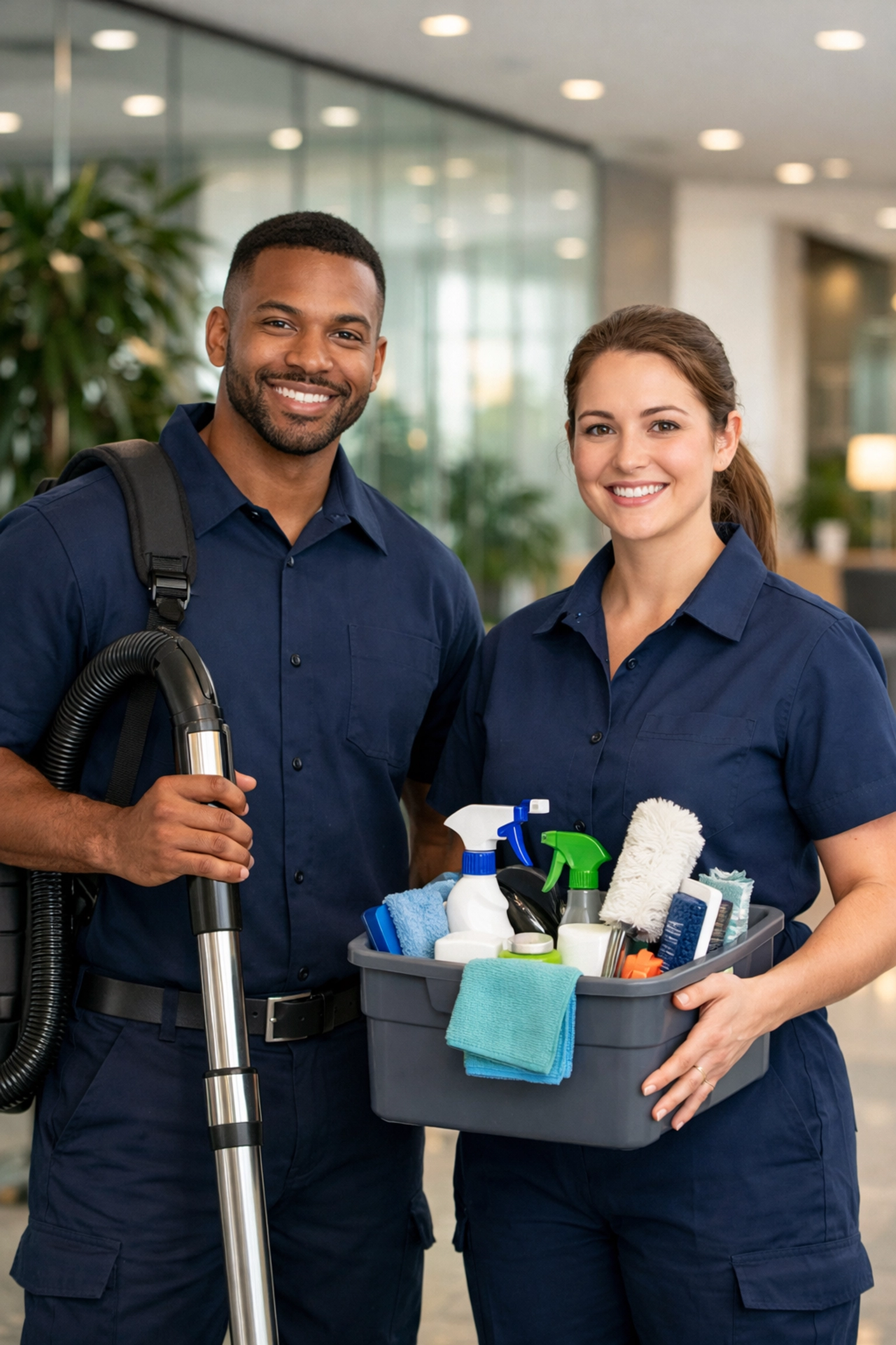 Reliable commercial cleaning team in professional uniforms ready to provide office cleaning services in Orlando.