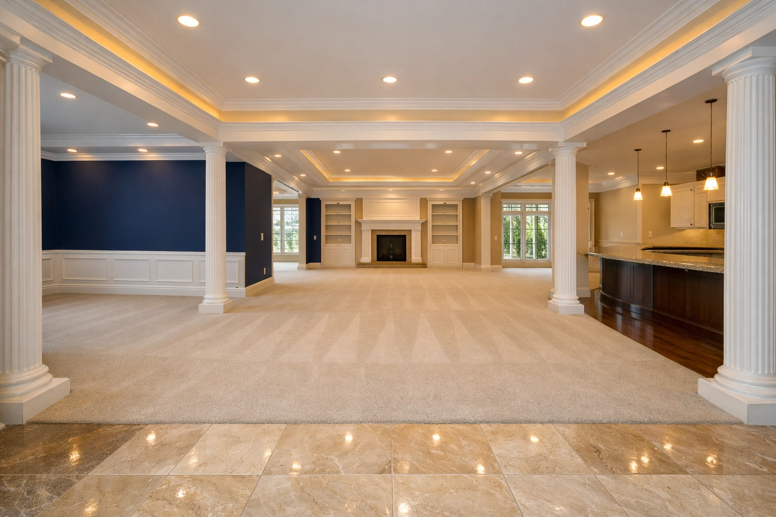 Immaculate empty Massachusetts home with vacuumed carpets after a professional house deep clean.