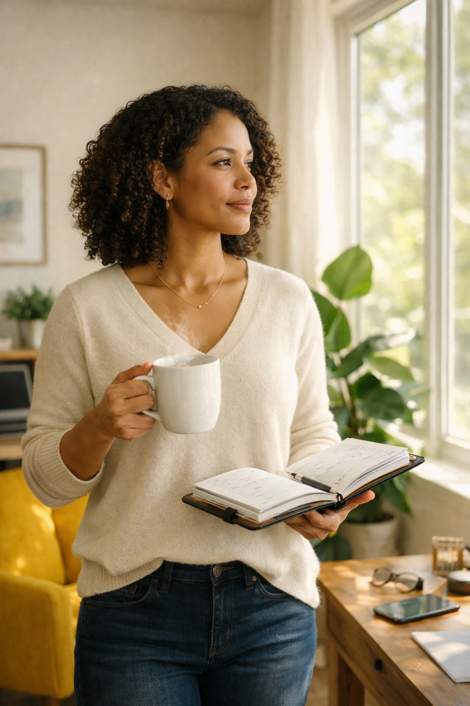 Afro-Latina woman reflecting on the invisible load, showcasing the need for anxiety therapy and support.