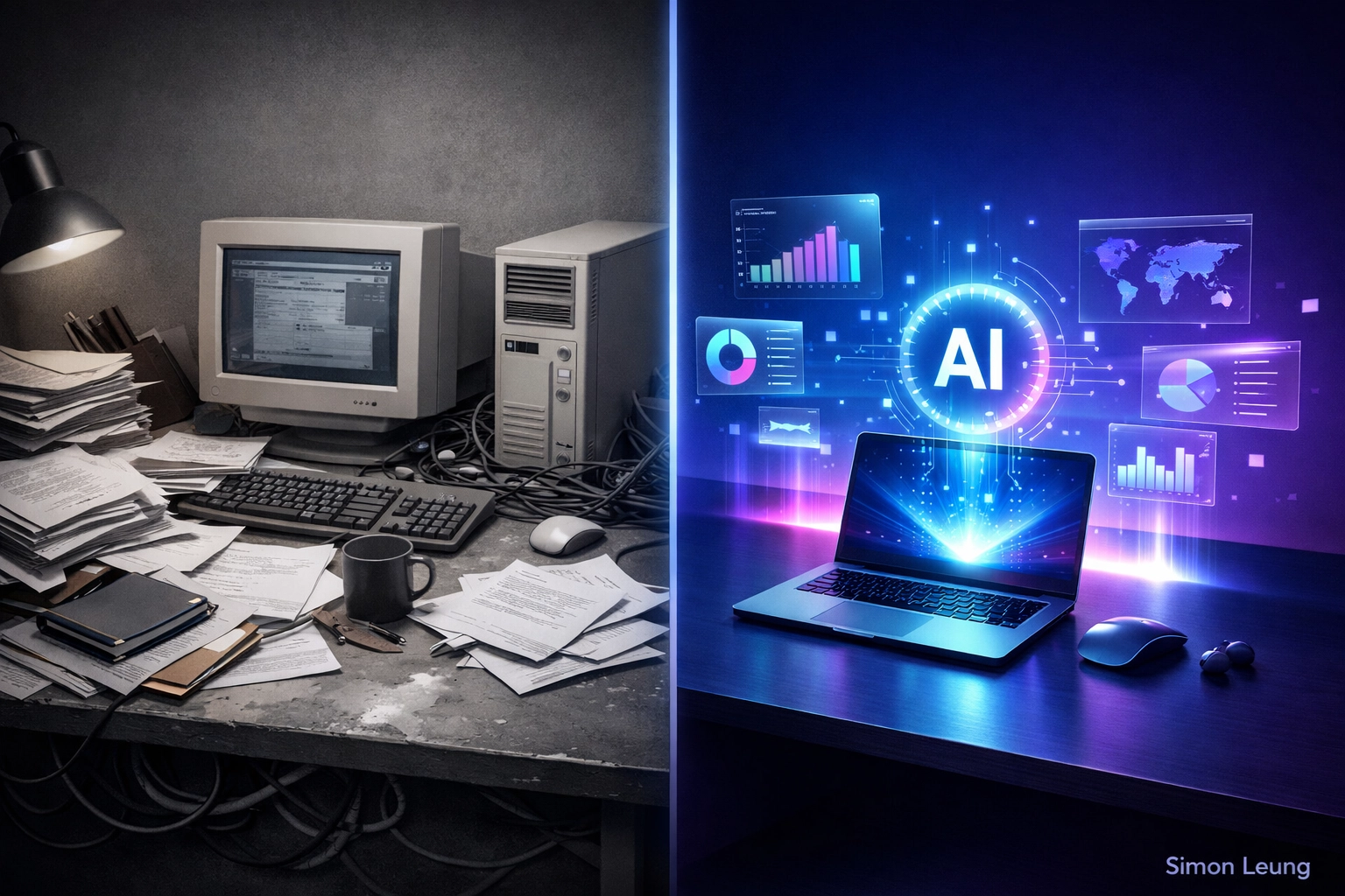 AI-powered digital workspace transformation from traditional to modern online business workflows