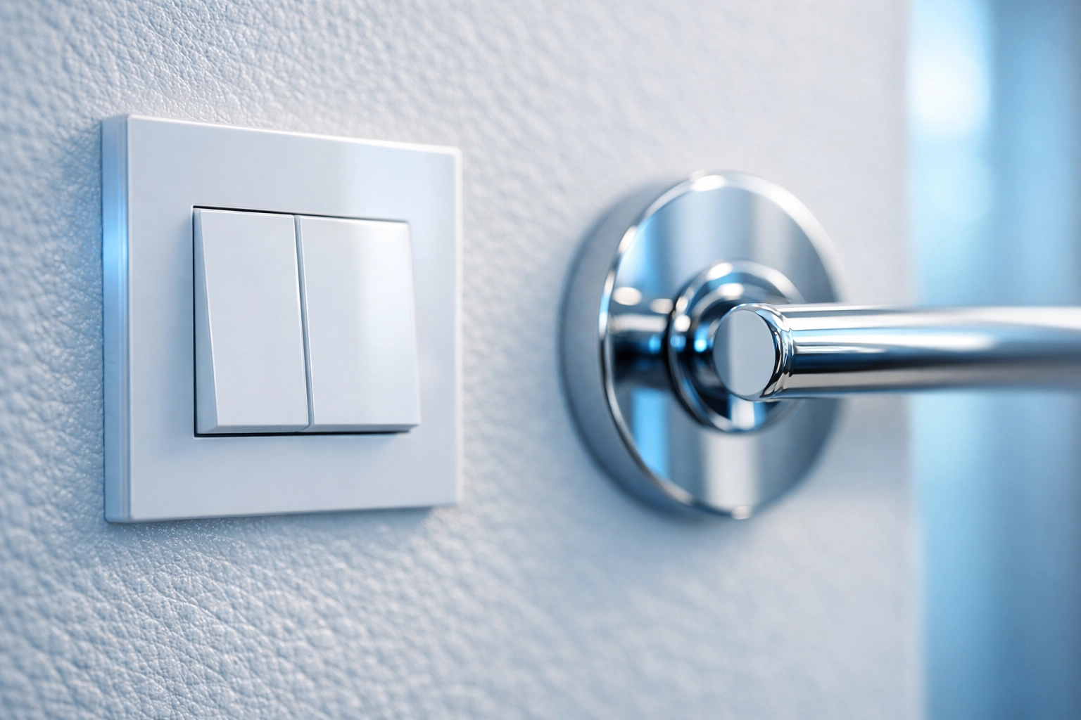 Sanitized light switch and chrome door handle from a deep cleaning Westborough high-touch point service.