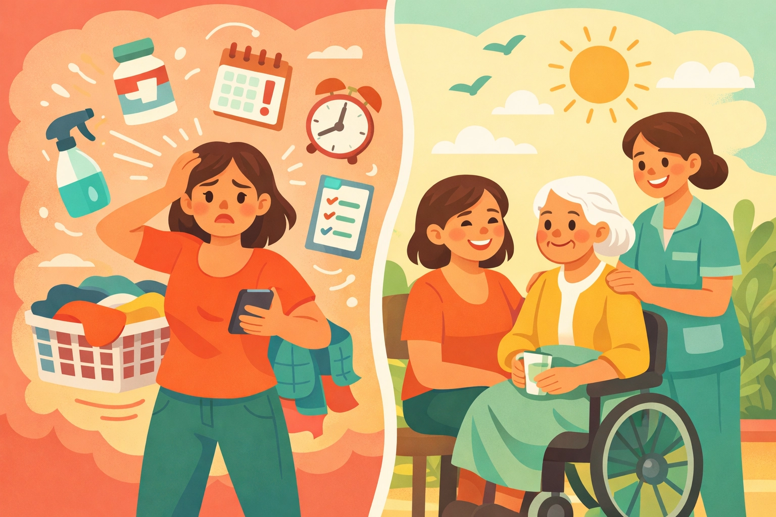 Family caregiver relief through professional home care agency support