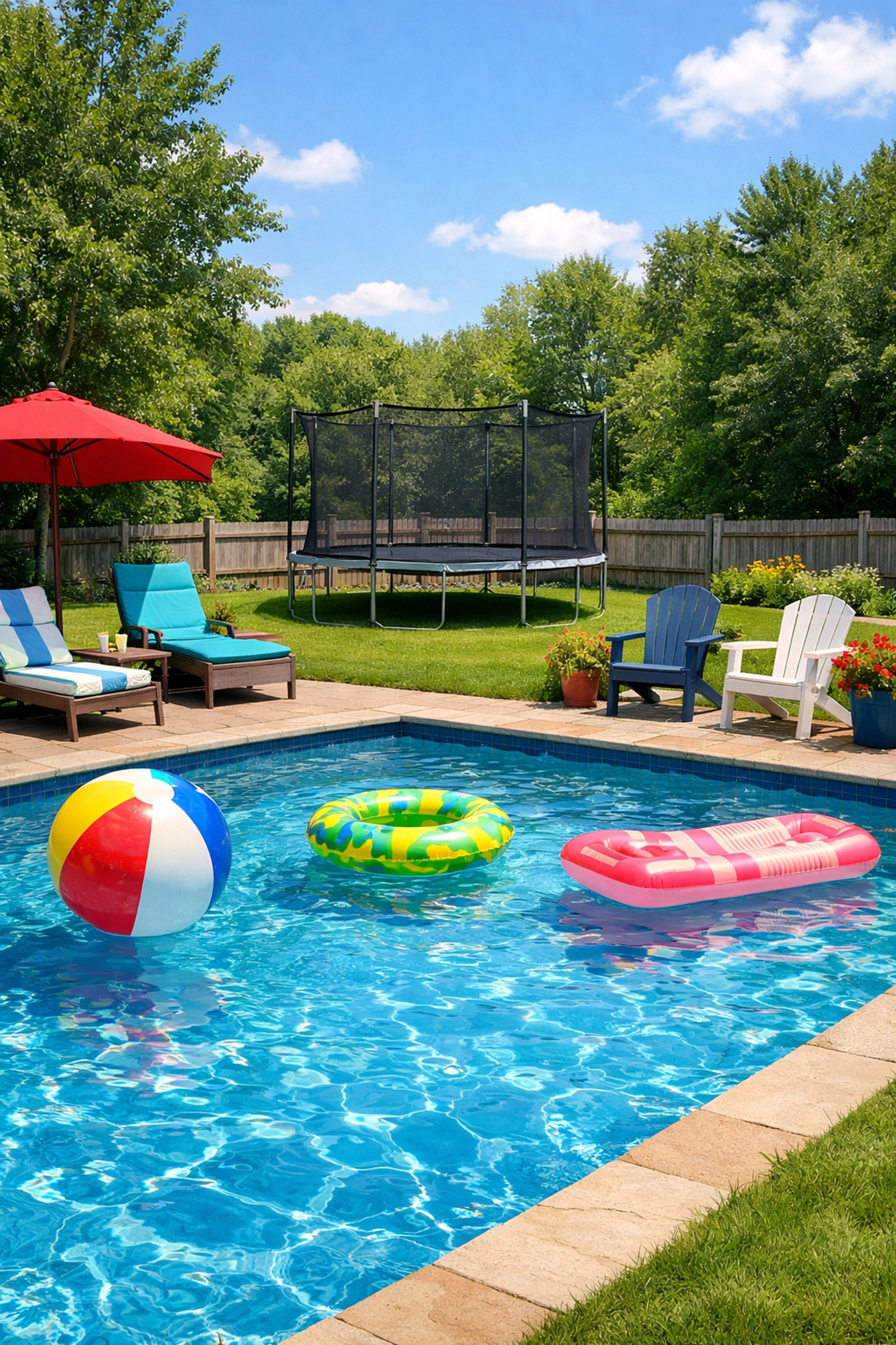 Backyard pool and trampoline showing liability risks for Massachusetts homeowners