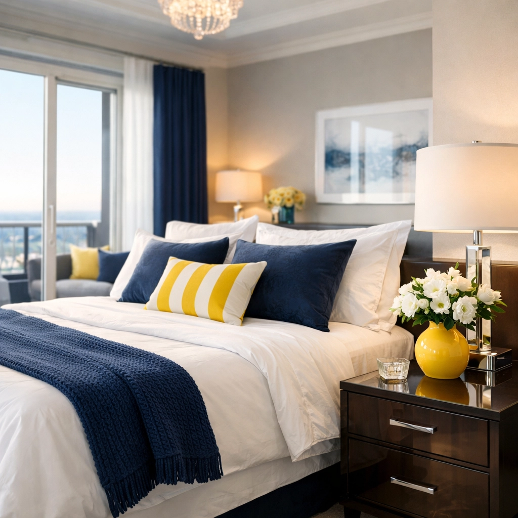 Expertly maintained master bedroom in a Leominster home showing the benefits of residential cleaning.