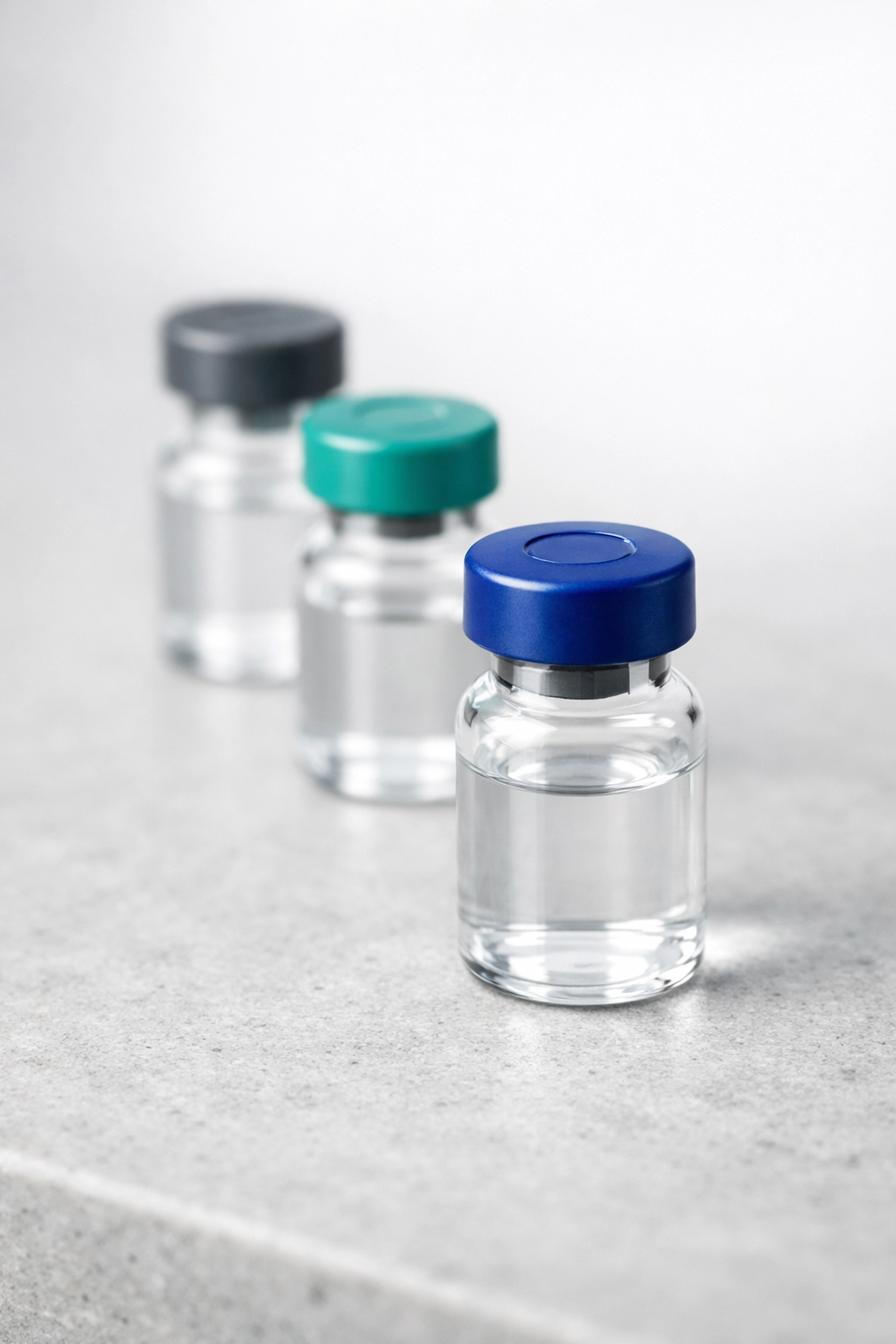 A trio of research peptide vials representing the BPC-157 and TB-500 healing stack.