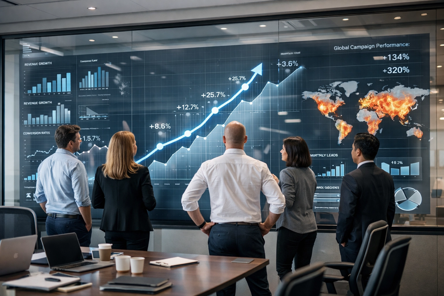 Digital marketing services for small business displayed on a data-driven growth analytics screen.