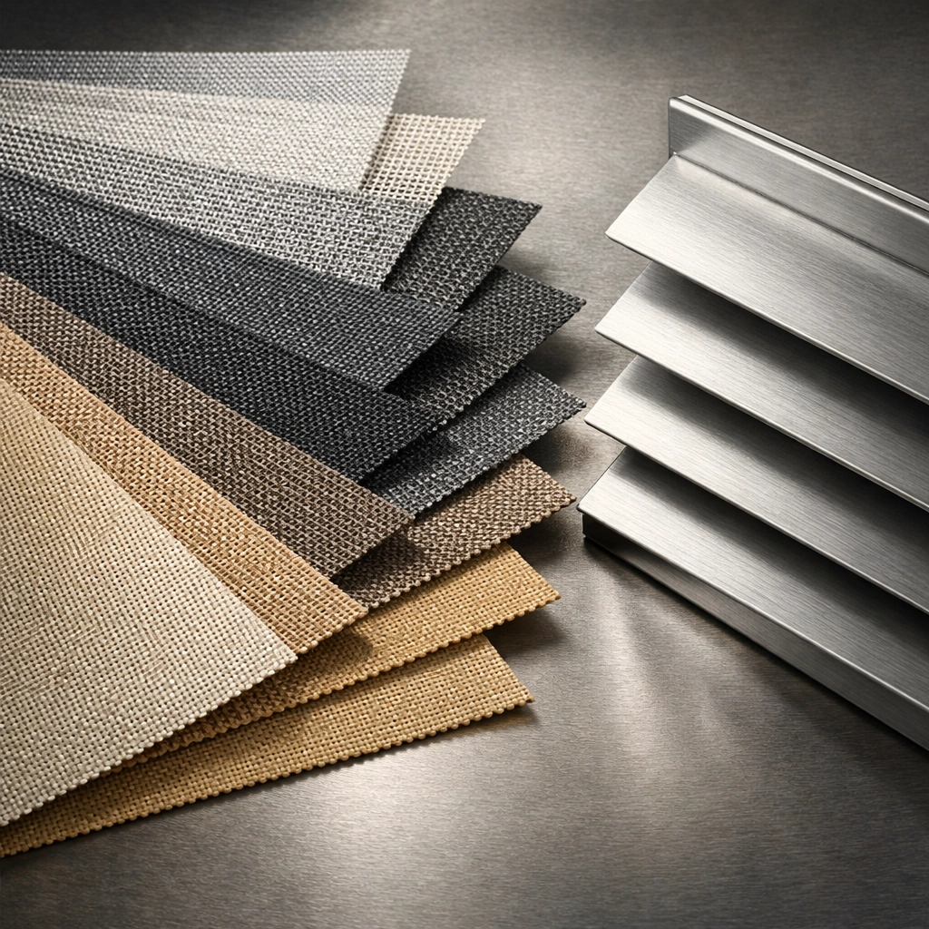 Materialproben für Rollladen Wien und Zip Screen Gewebe bei Temel Planen.