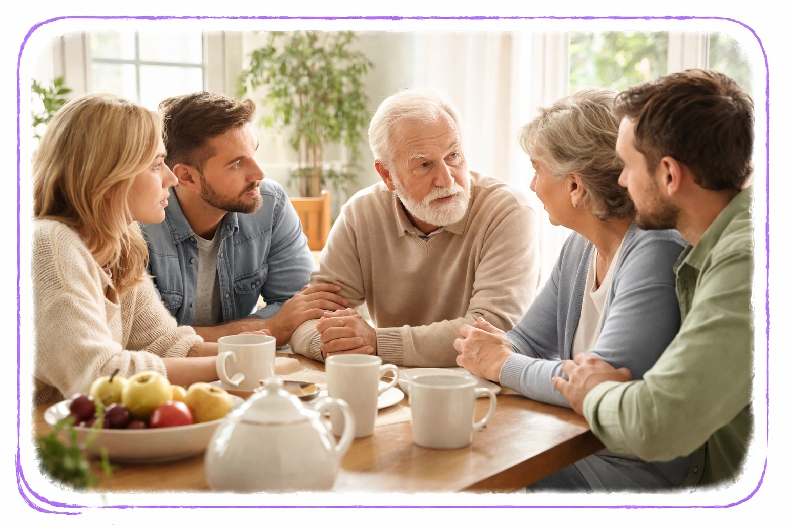 Multi-generational family discussing real estate, showing concerns during probate, trust, or inherited home sales. Multi-generational family discussing real estate, showing concerns during probate, trust, or inherited home sales.
