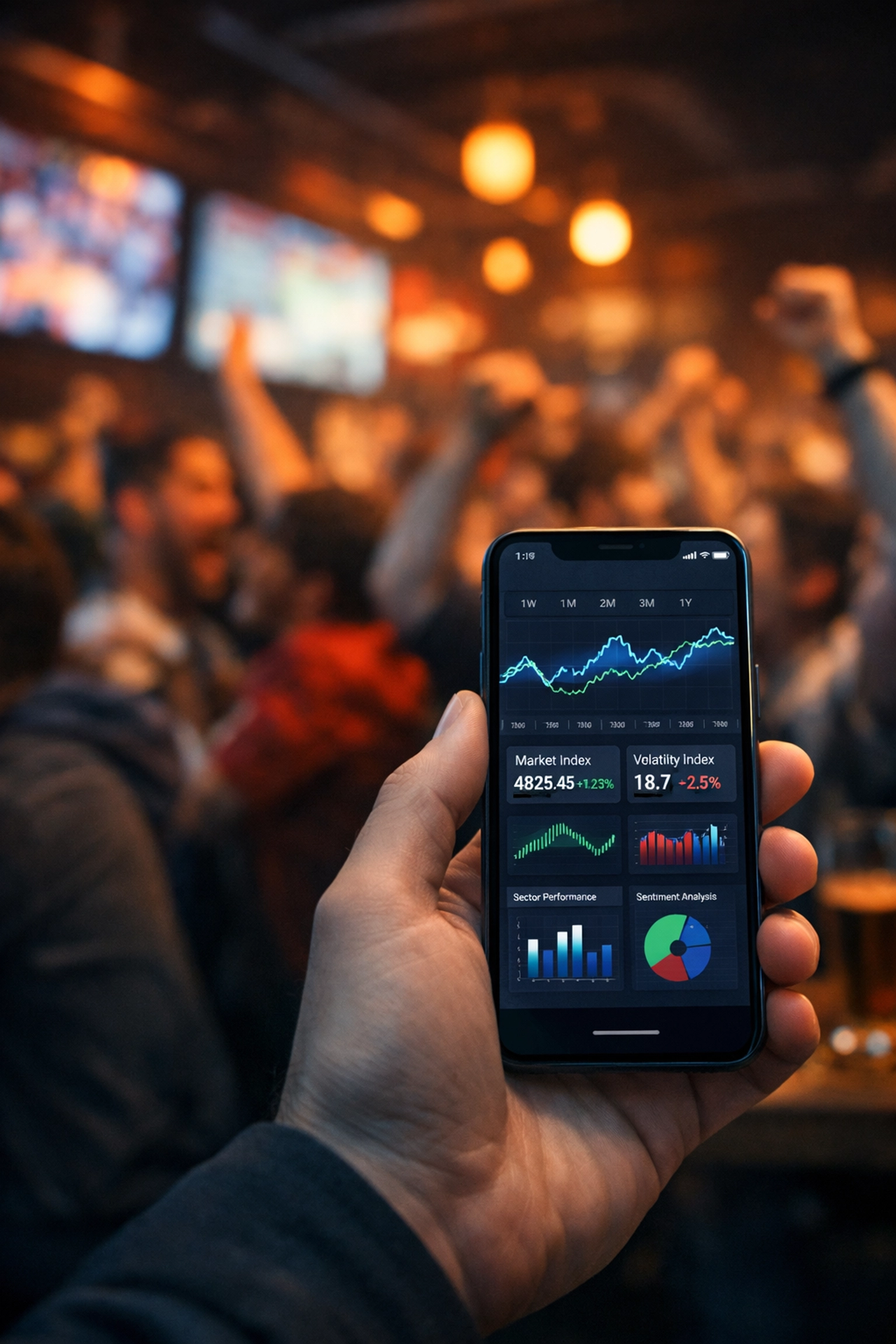 Professional bettor using a data-driven sports analytics app to track market sentiment.