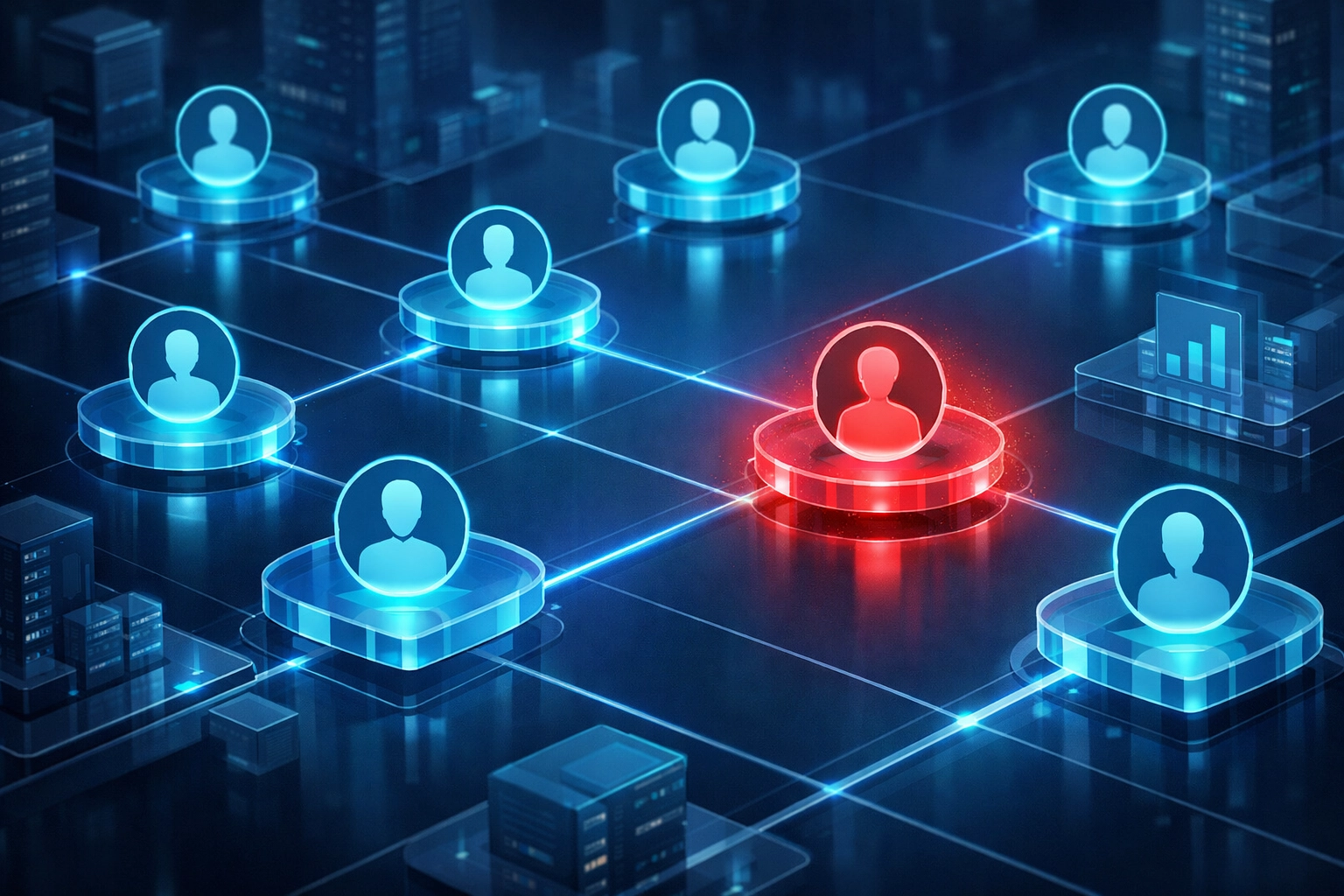 Visualization of an unauthorized intruder logged into a corporate network via hijacked session tokens.