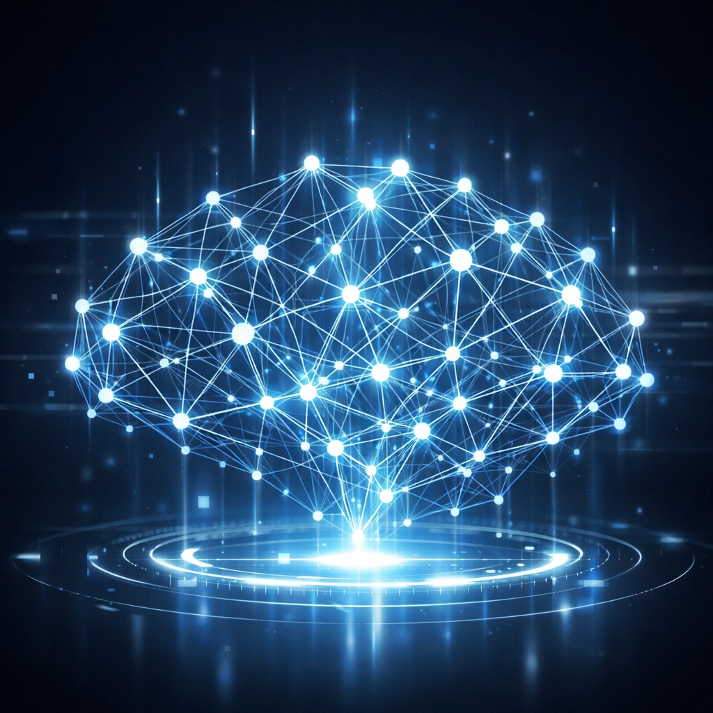 Glowing neural network illustrating AI automation and recurring revenue for white-label vendors.