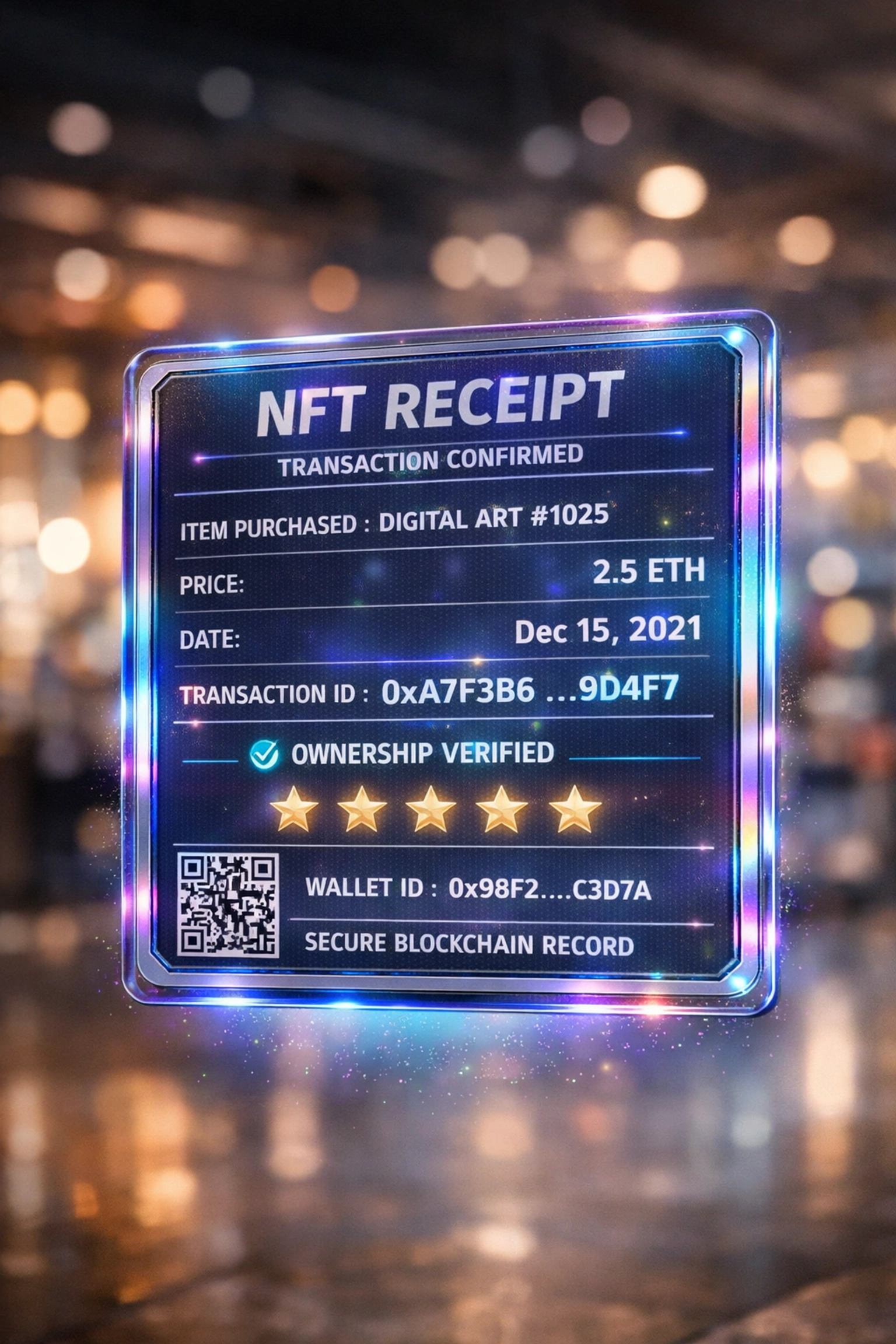 Digital NFT receipt with embedded loyalty rewards and proof of purchase verification