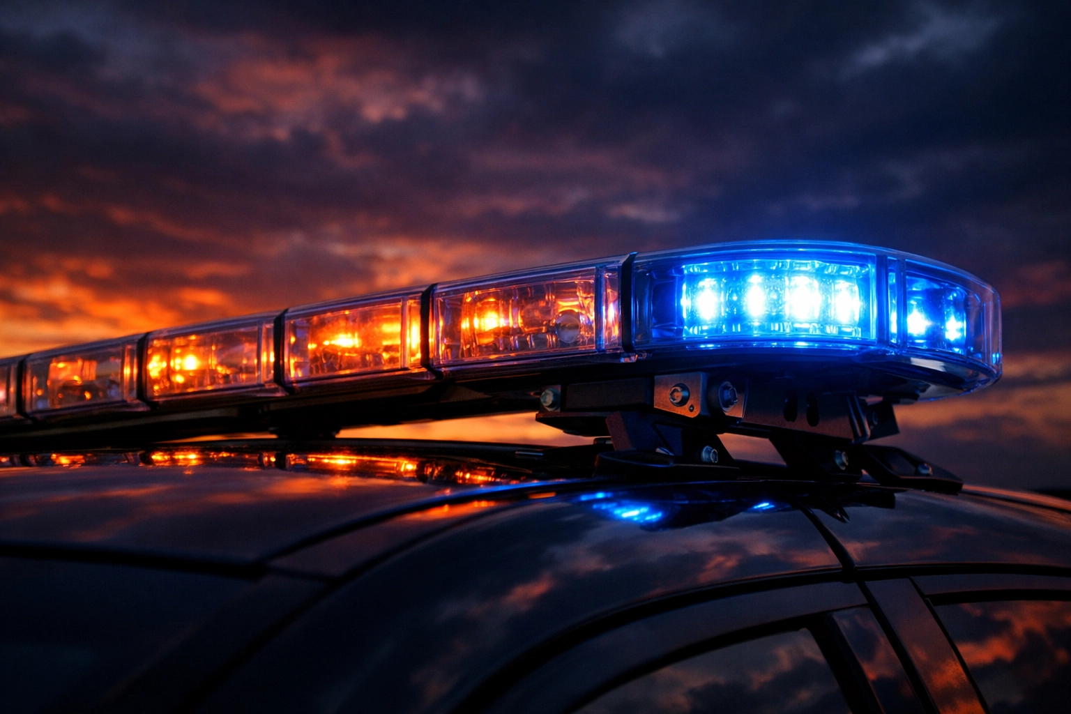 Emergency LED lightbar on an interceptor vehicle, essential public safety vehicle equipment.