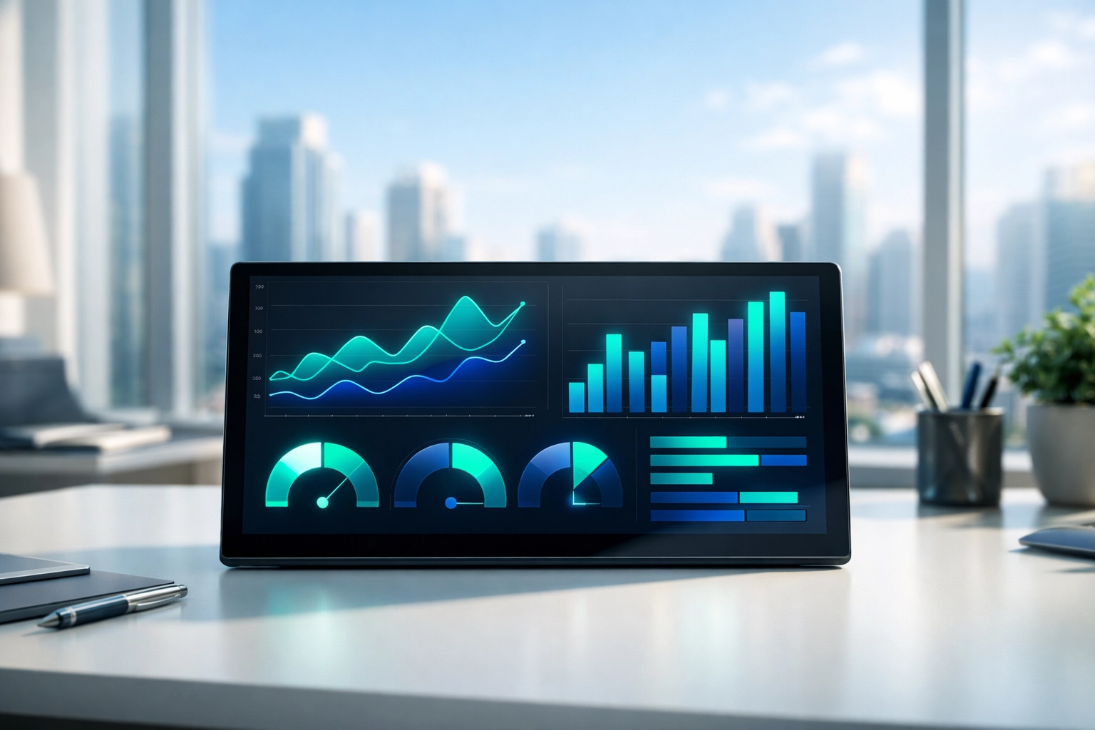 Comparing business gas supplier quotes and energy rates on a modern office digital dashboard.