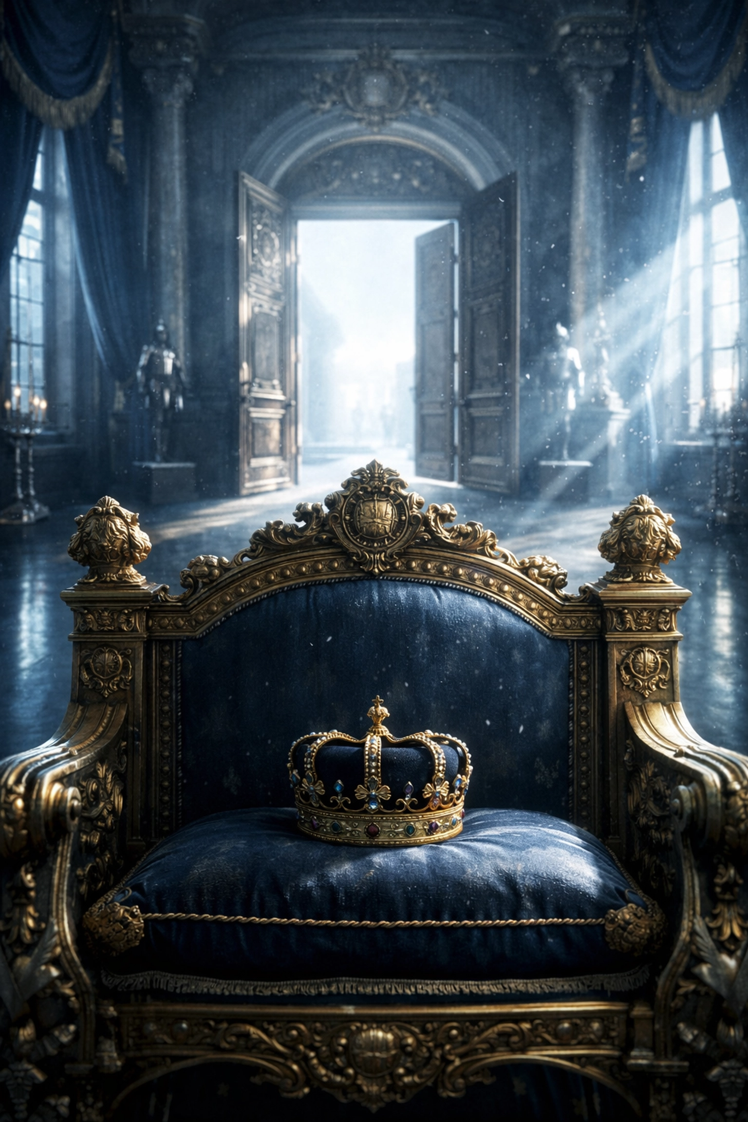 Empty Swedish throne with abandoned crown symbolizing Christina's historic abdication