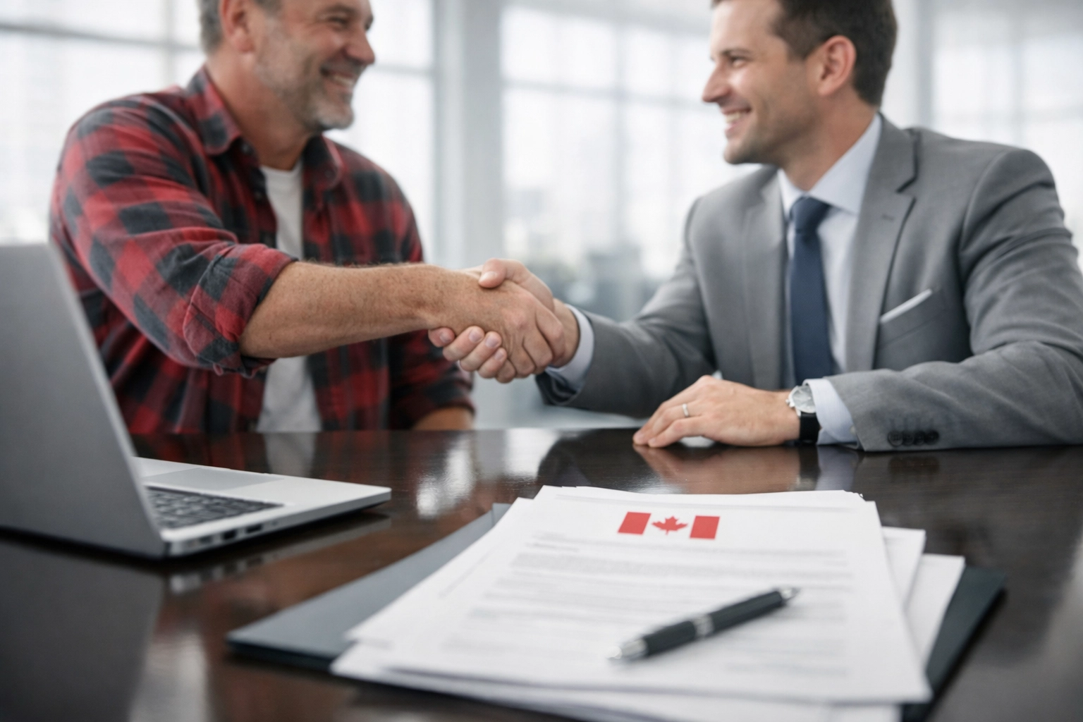 Canadian business owner meeting with bank advisor to discuss CSBFL loan application