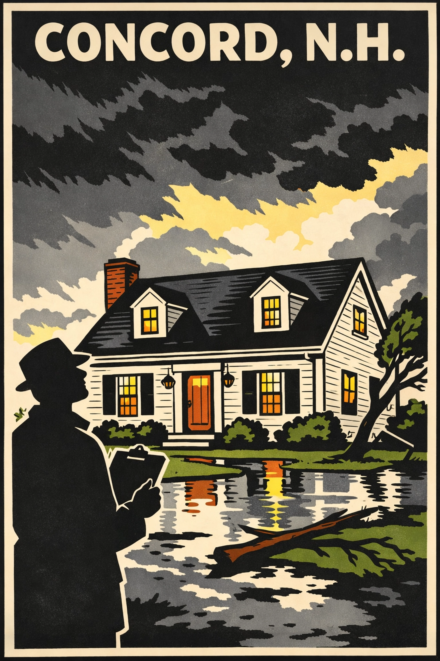 Professional post-storm exterior check of a Concord NH house for roof and siding damage.