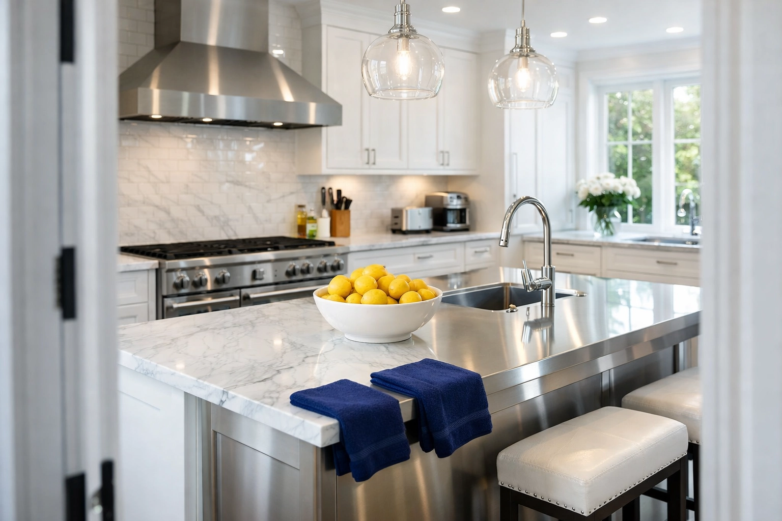 Spotless modern kitchen in Leominster showing the results of weekly house cleaning services.