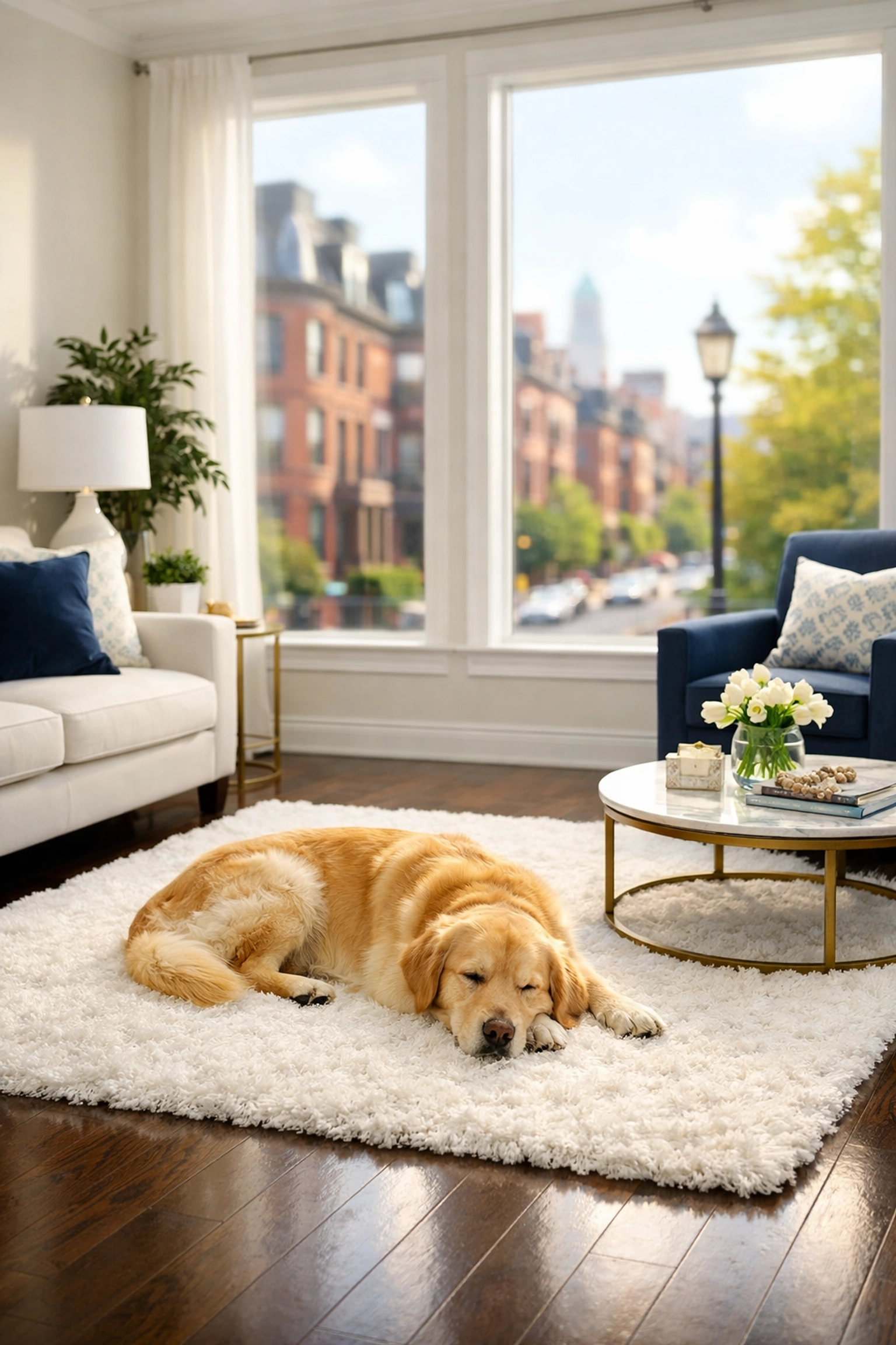 Eco-friendly move-in cleaning service in Boston makes a safe living room for pets and families.