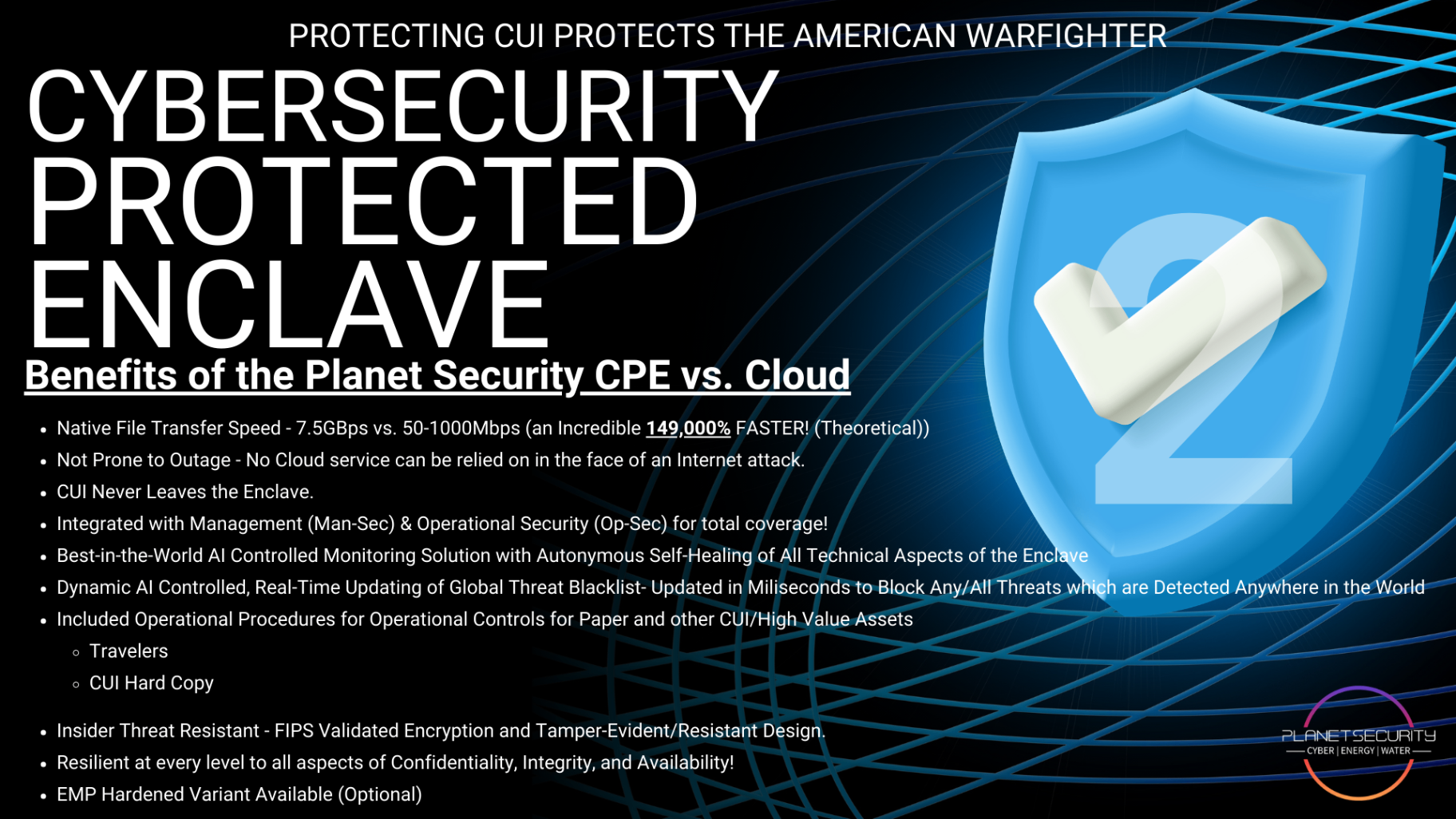 Promotional graphic for Planet Security’s Cybersecurity Protected Enclave