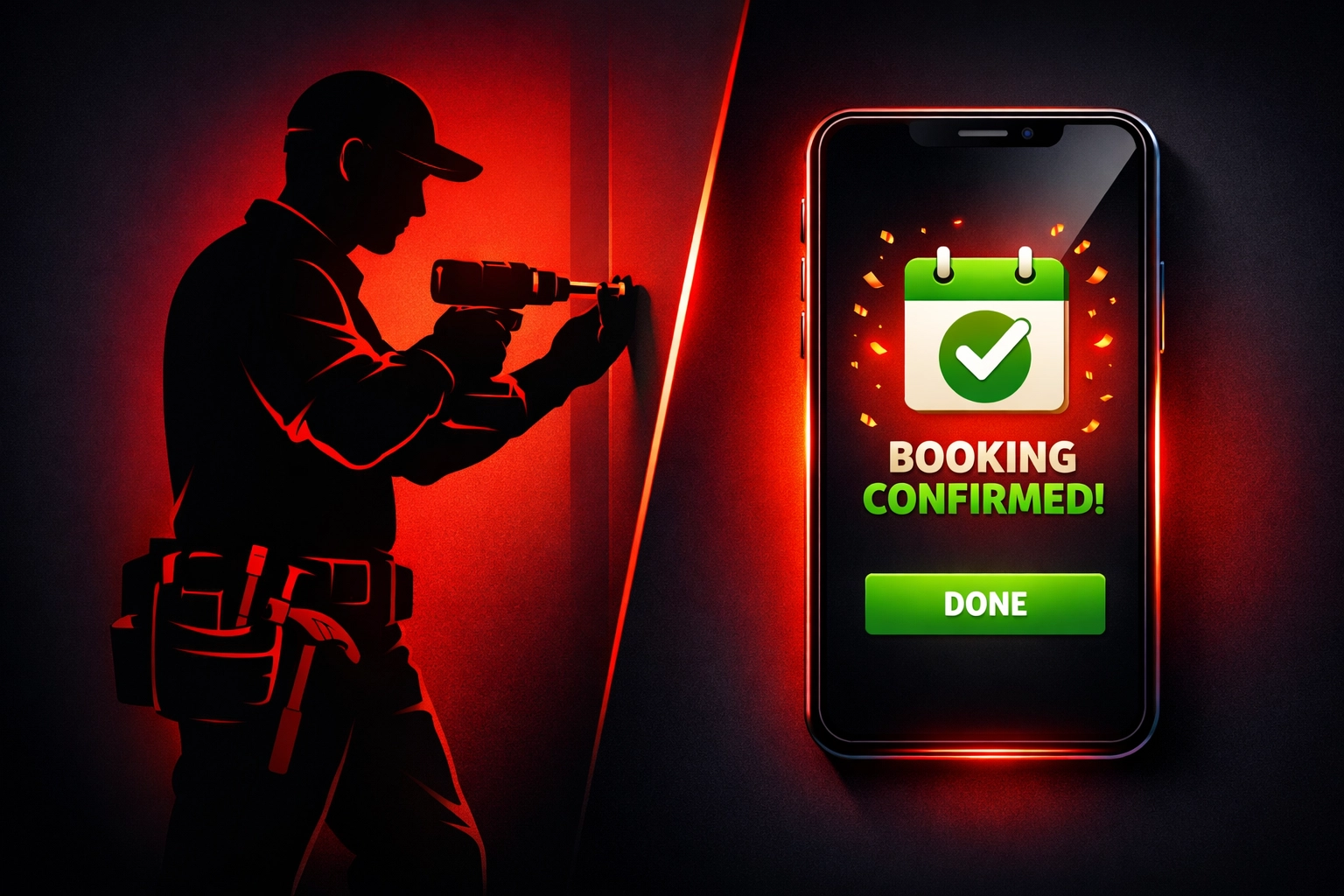 Trade website generating automated leads and customer bookings via a mobile smartphone screen.