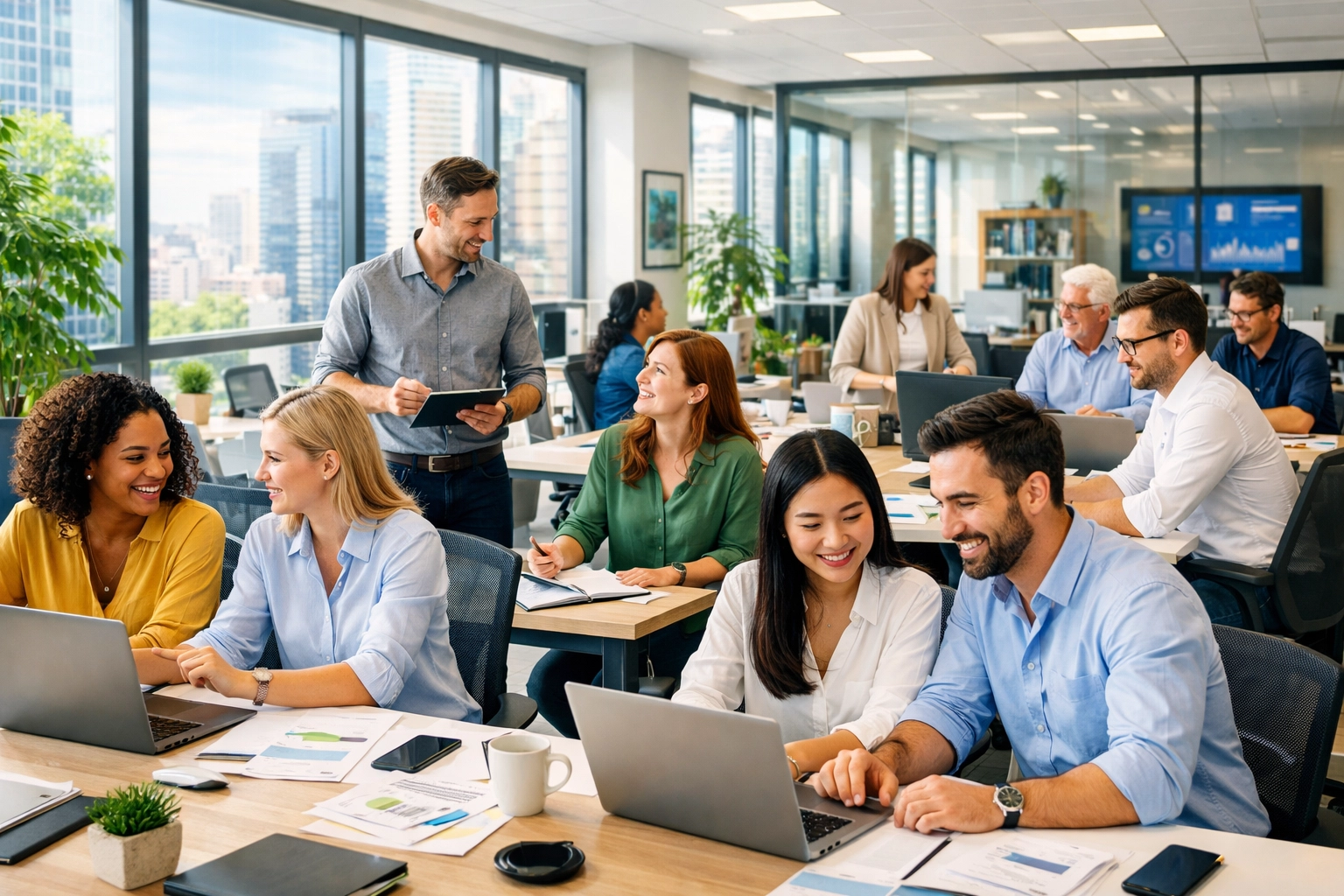 Productive team collaborating in a modern office with scalable IT infrastructure to support business growth.