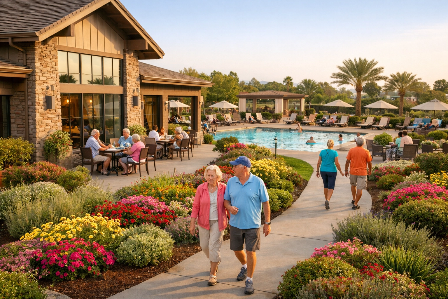 55+ community clubhouse amenities with pool and walking trails in Bucks County PA
