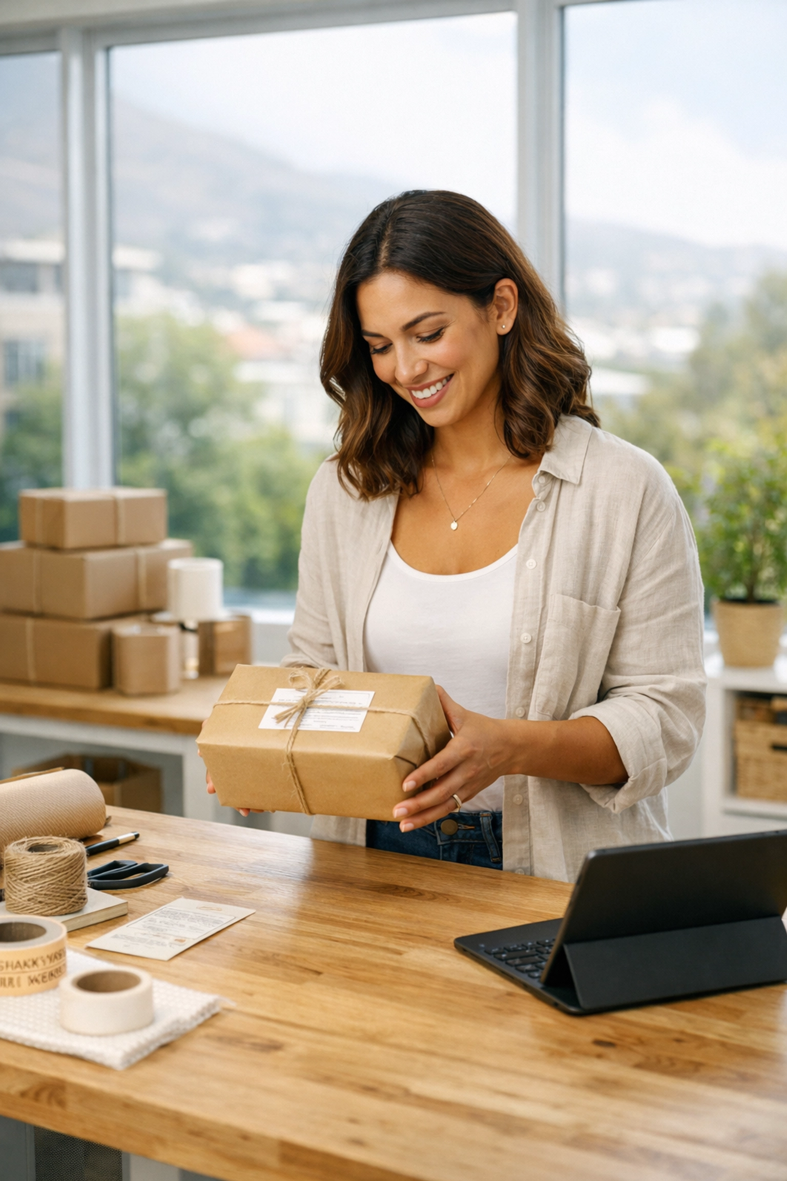 Cape Town entrepreneur preparing a parcel for shipping as part of an e-commerce business strategy