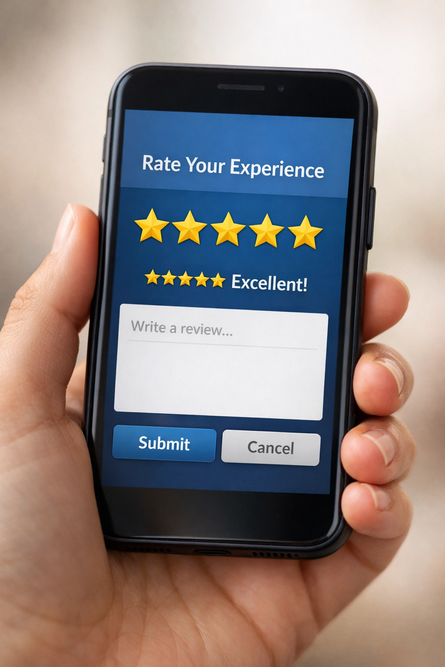 Five-star customer review rating displayed on smartphone screen