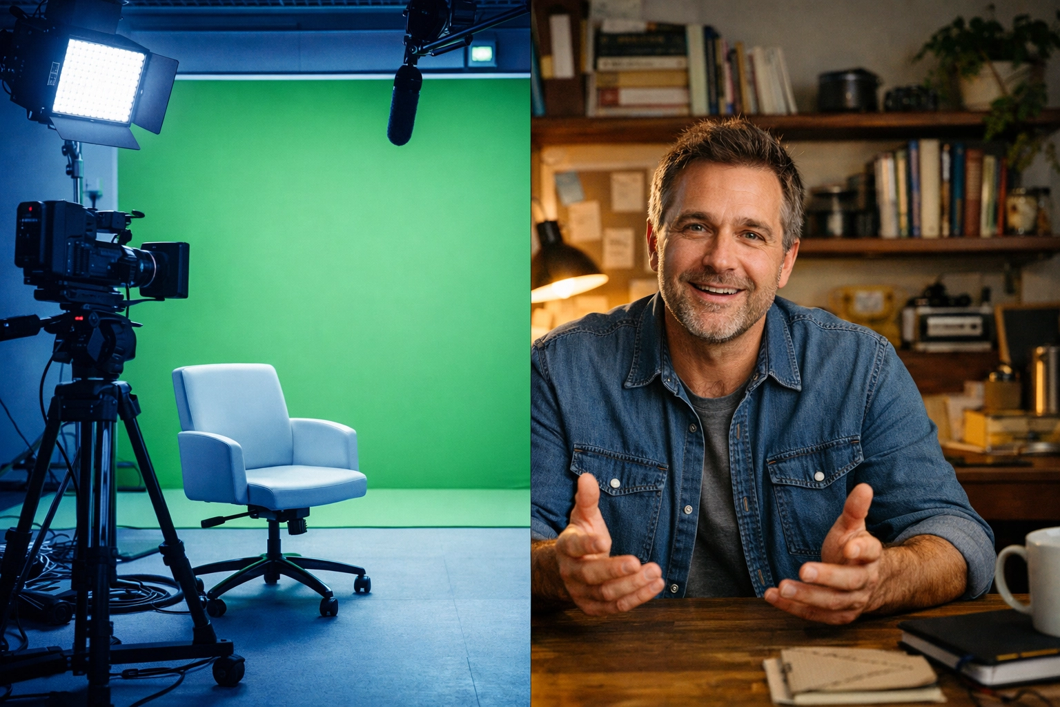 Comparison of polished studio setup versus authentic office interview setup for corporate video
