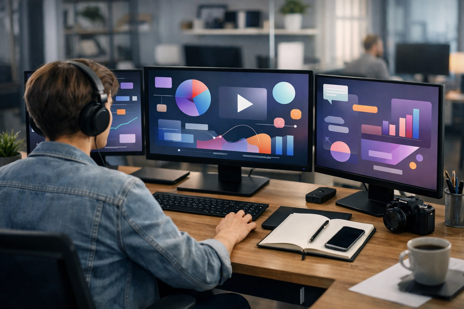 Video shoot setup in a modern office space