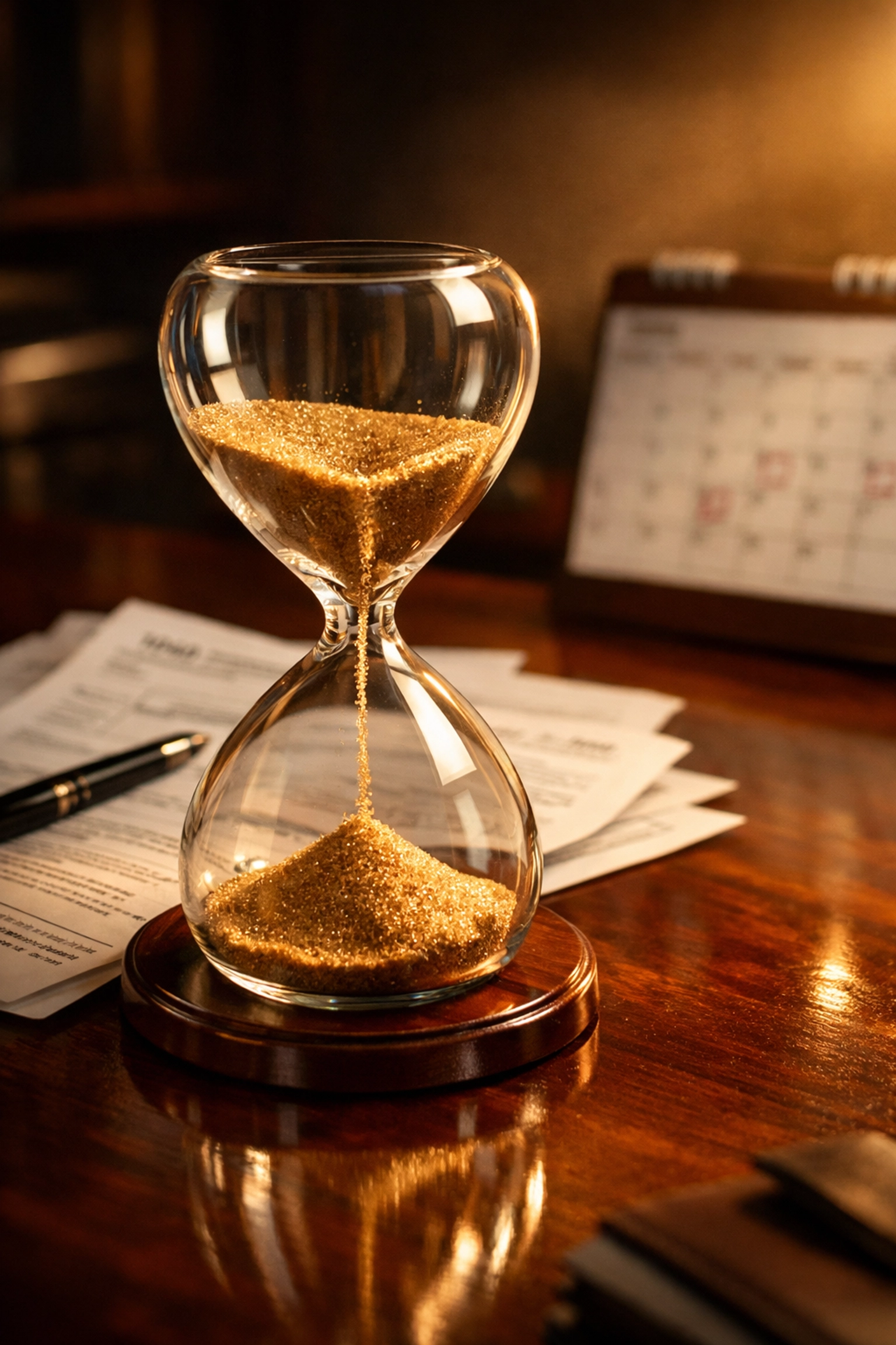Hourglass with tax forms showing time remaining for S-Corp retirement plan contributions