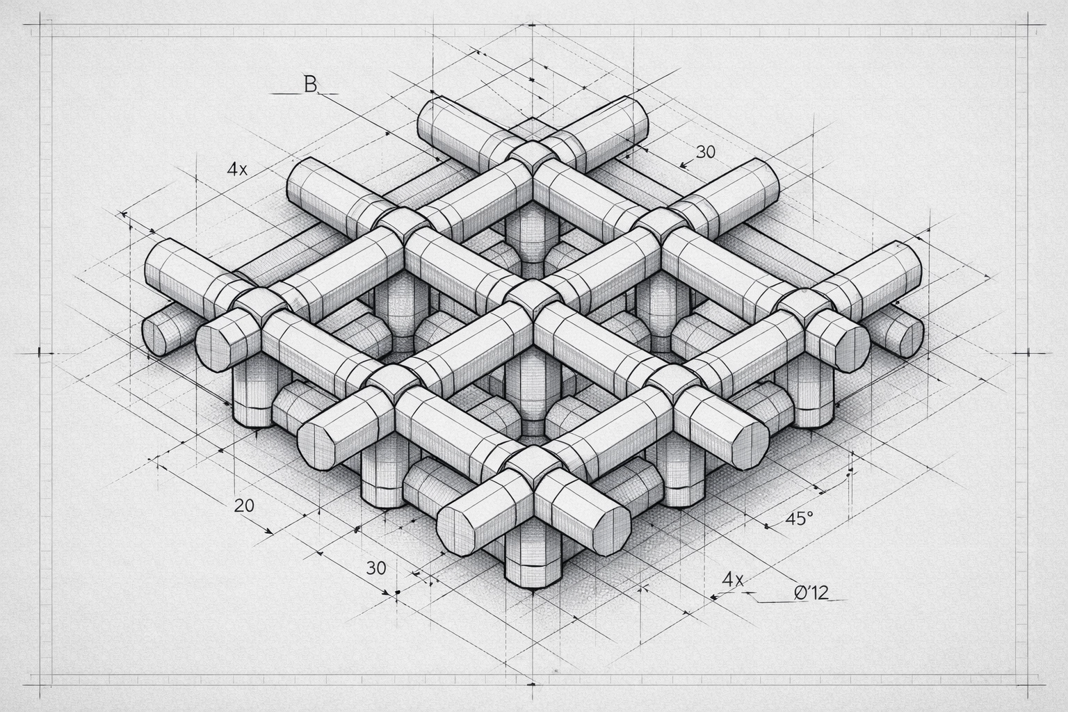 Technical drawing of a precise CRM automation system for stable, error-free sales operations.