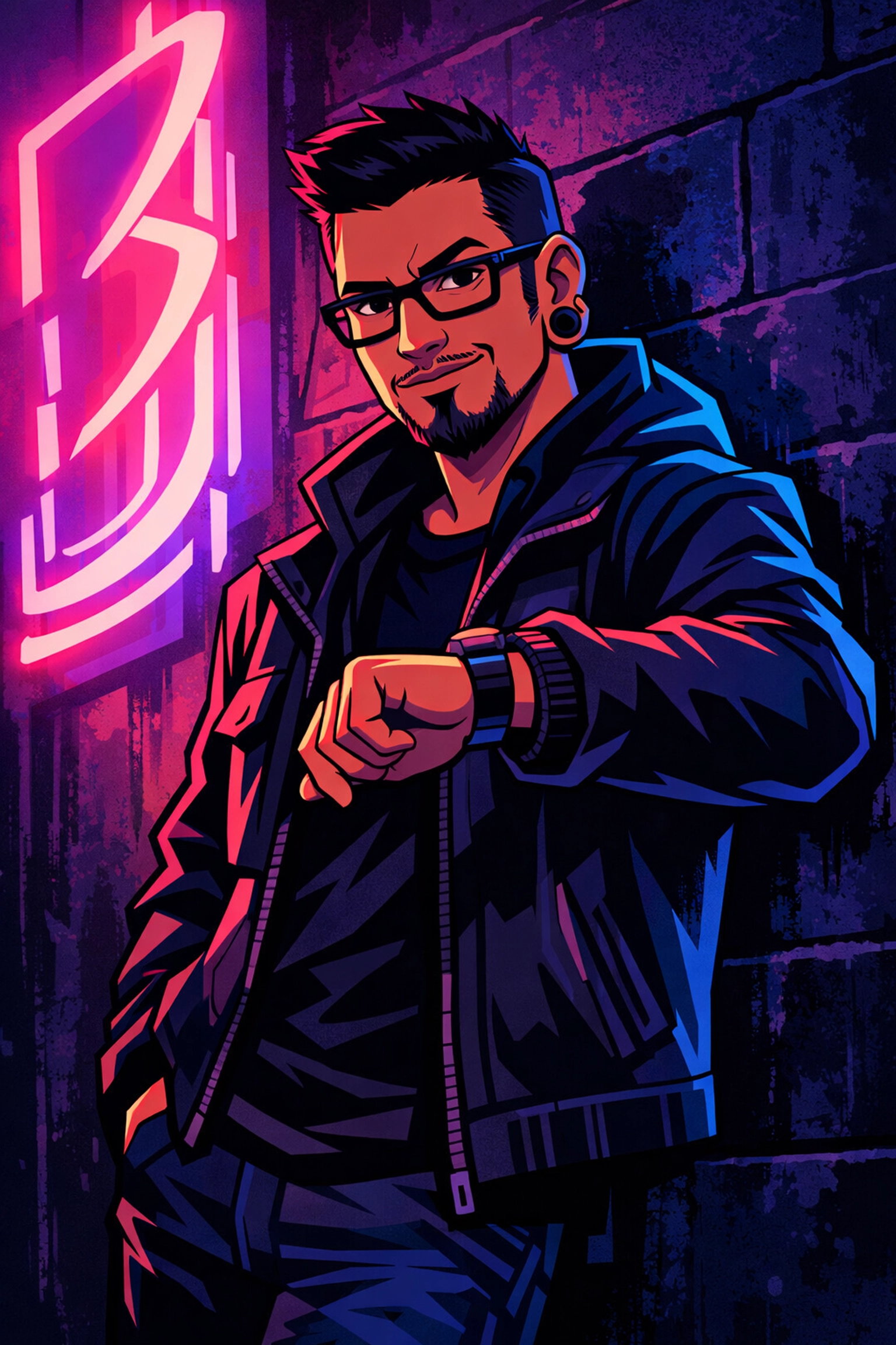 Matthew Elizondo in a neon alleyway emphasizing business strategy over AI output.