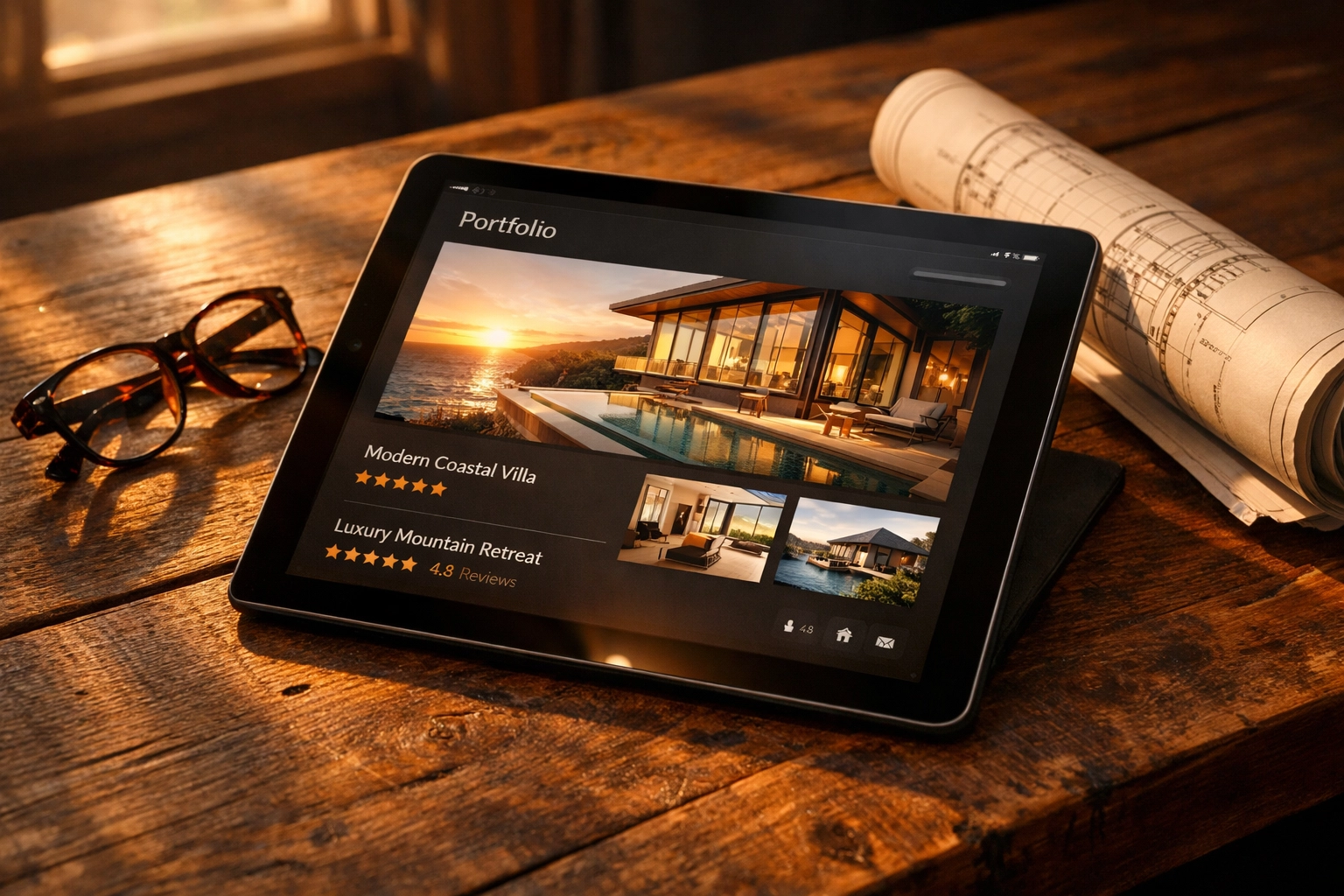 Researching reliable builders in Bognor Regis using online reviews and architectural plans.