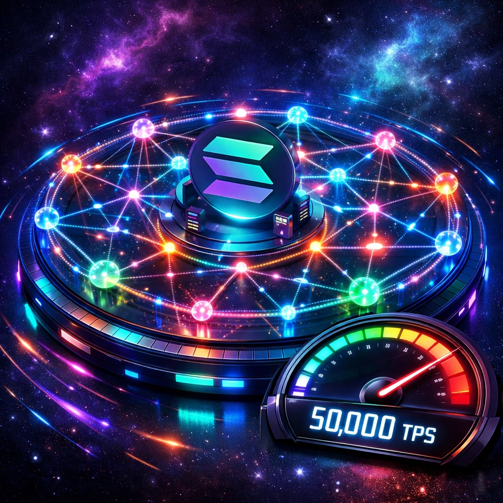 Solana blockchain network showing 50,000 transactions per second capability
