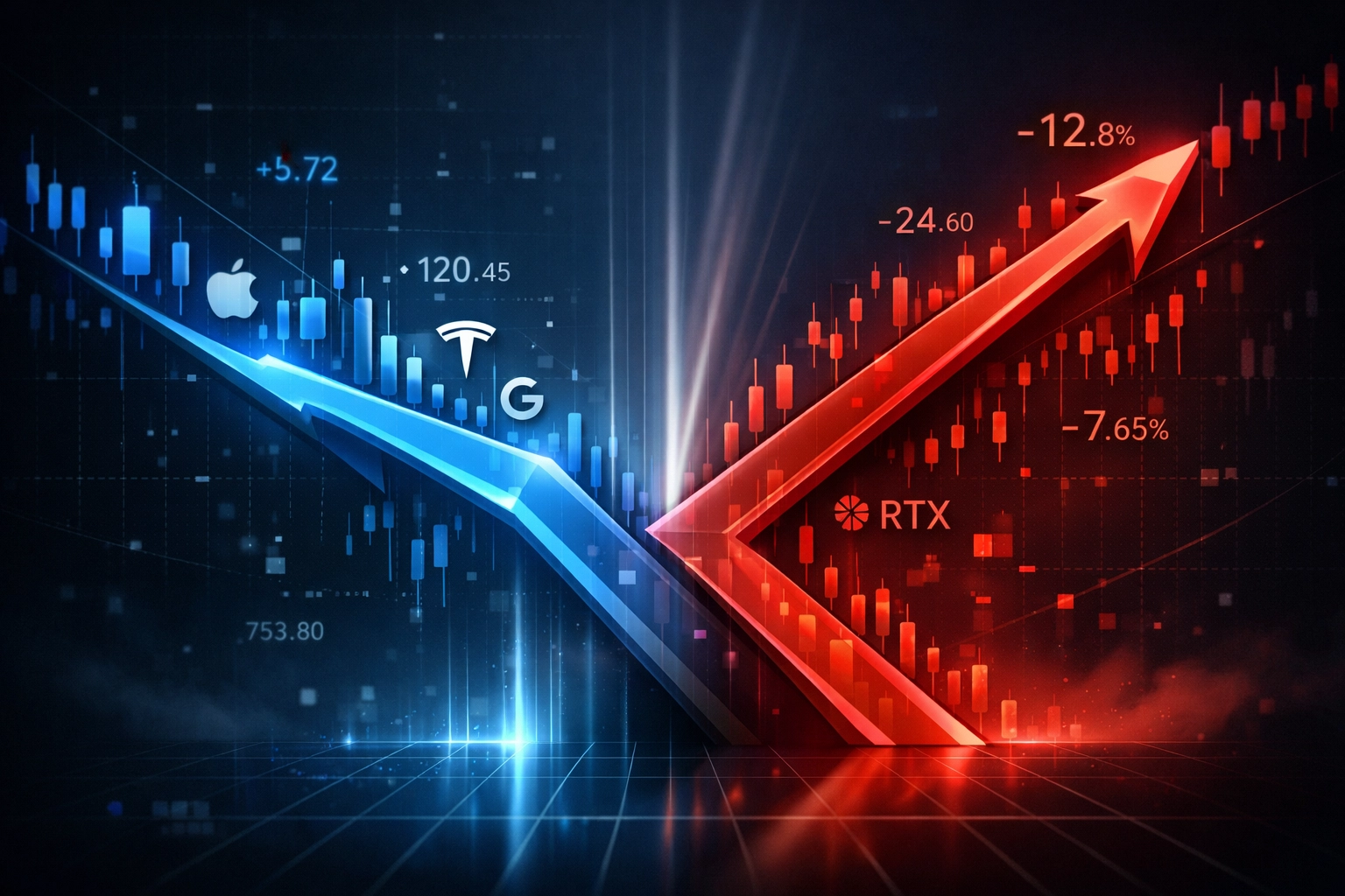 K-shaped market dispersion showing rising tech stocks and declining stocks in 2026